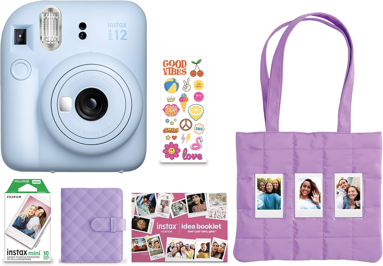 FUJIFILM INSTAX MINI 12 Instant Film Camera Bundle - Pastel Blue