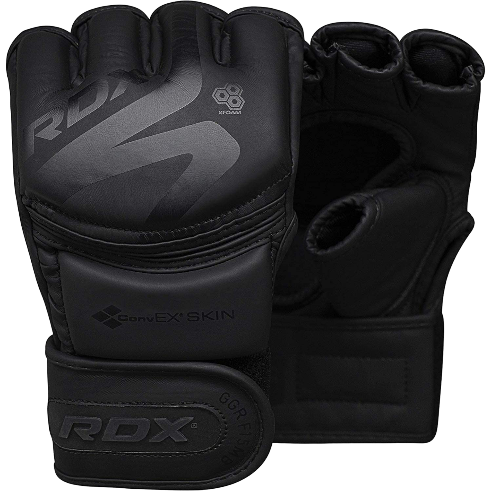 RDX F15 MMA Grappling Gloves Padded Leather Training Sparring Mitts - Matte Black - Pro-Distributing