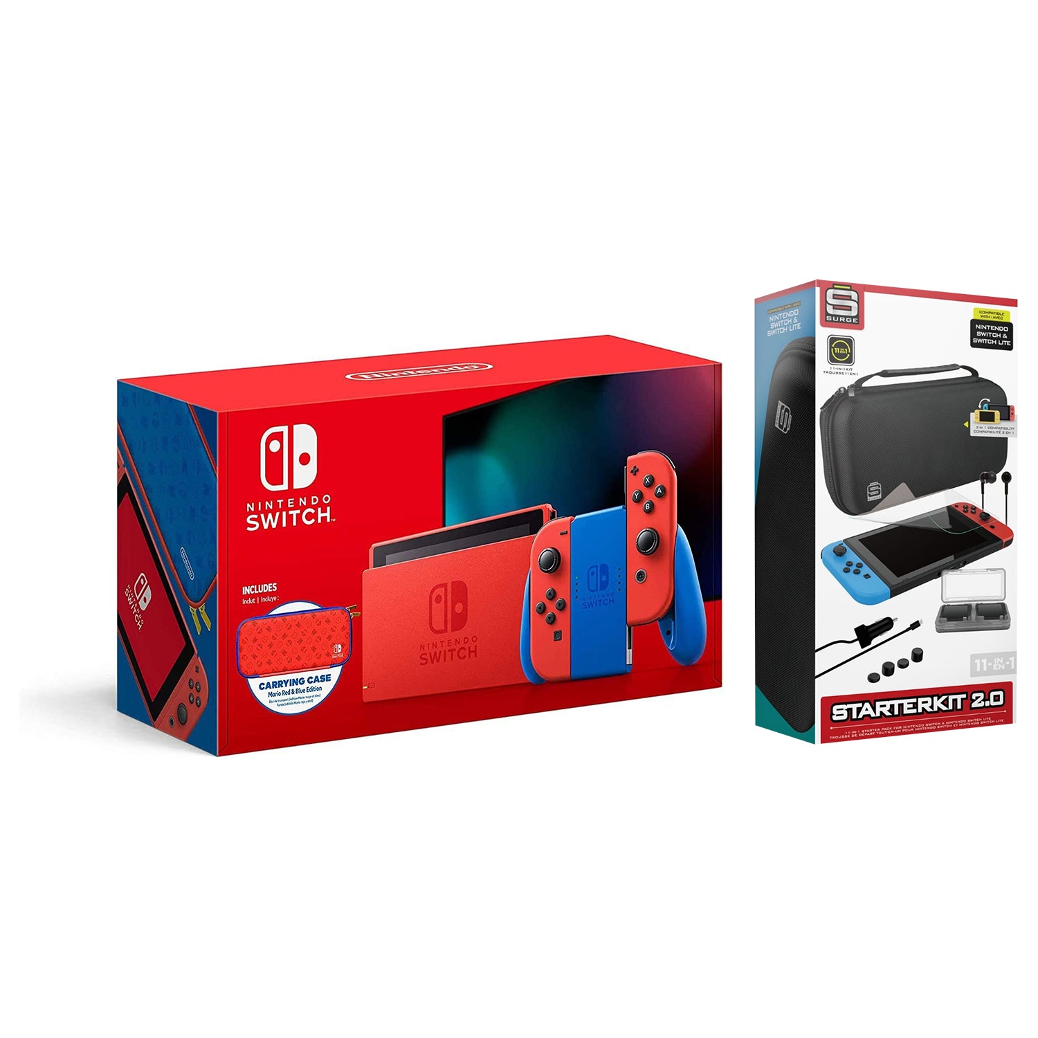 Nintendo Switch MARIO RED & BLUE EDITION with Surge 11-In-1 Accessory Kit - Pro-Distributing