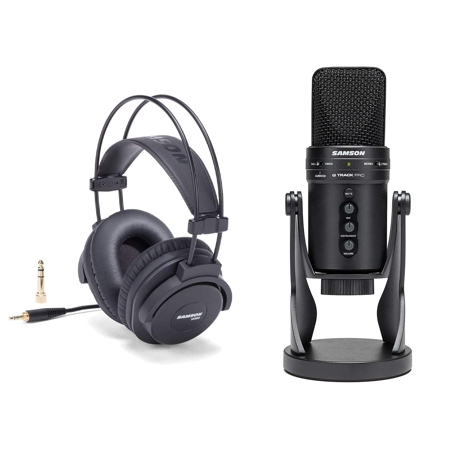 Samson G-Track Professional USB Condenser Microphone with Audio Interface and SR880 Closed-Back Professional Studio Headphones - Pro-Distributing