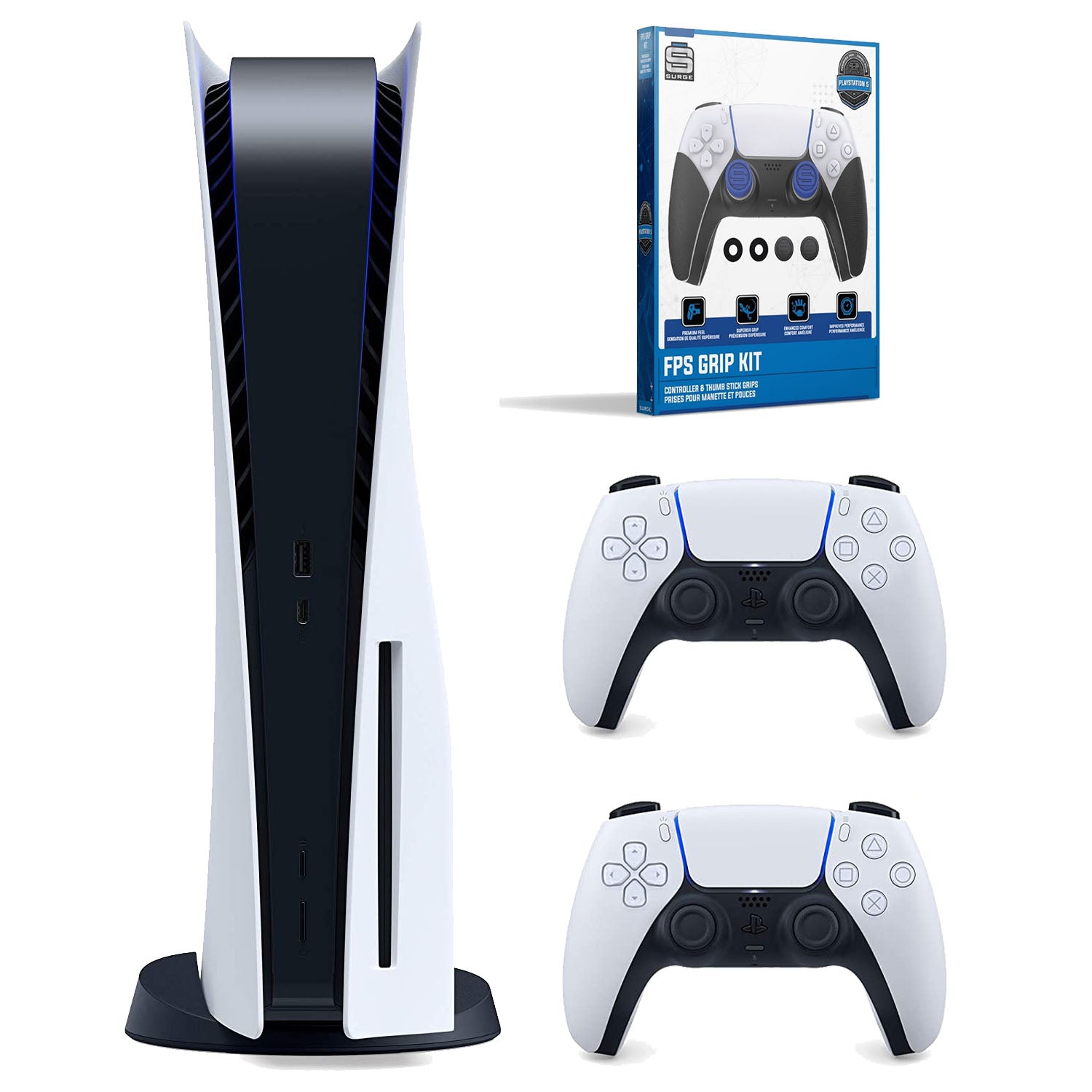 Sony Playstation 5 Disc Version Console (Japan Import) with Extra White Controller and Surge FPS Grip Kit With Precision Aiming Rings - Pro-Distributing