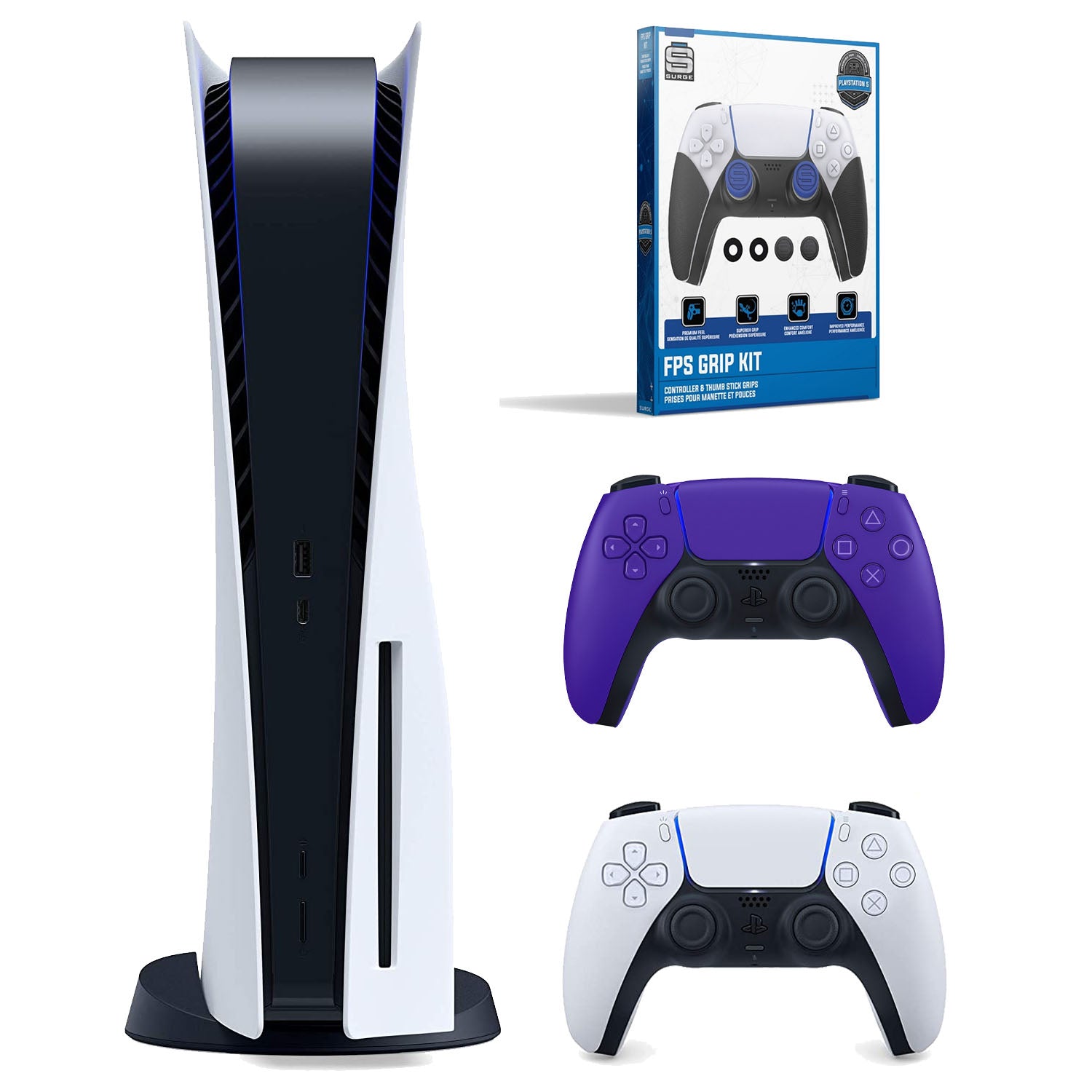 Sony Playstation 5 Disc Version Console (Japan Import) with Extra Purple Controller and Surge FPS Grip Kit With Precision Aiming Rings - Pro-Distributing
