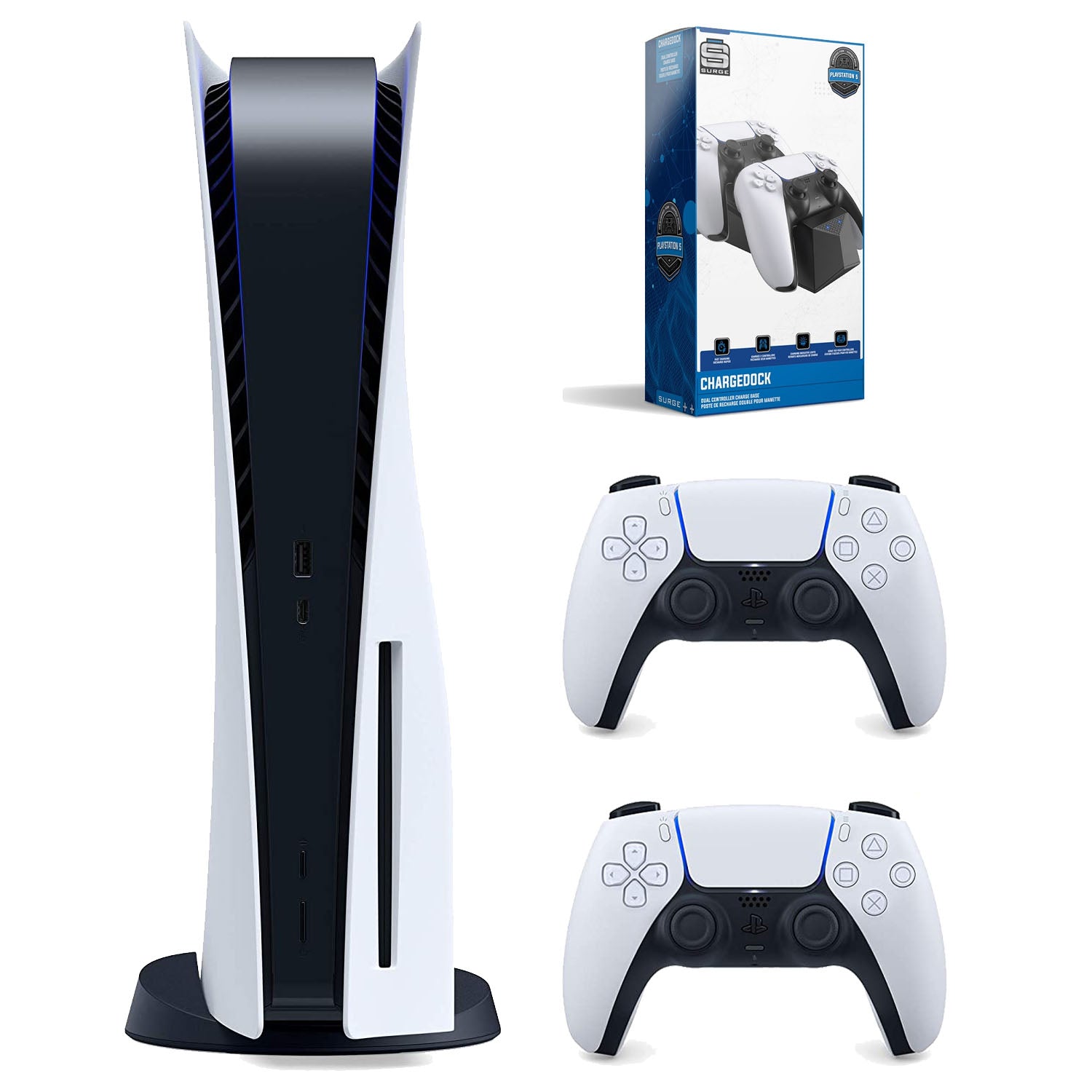 Sony Playstation 5 Disc Version Console (Japan Import) with Extra White Controller and Surge Dual Controller Charge Dock - Pro-Distributing