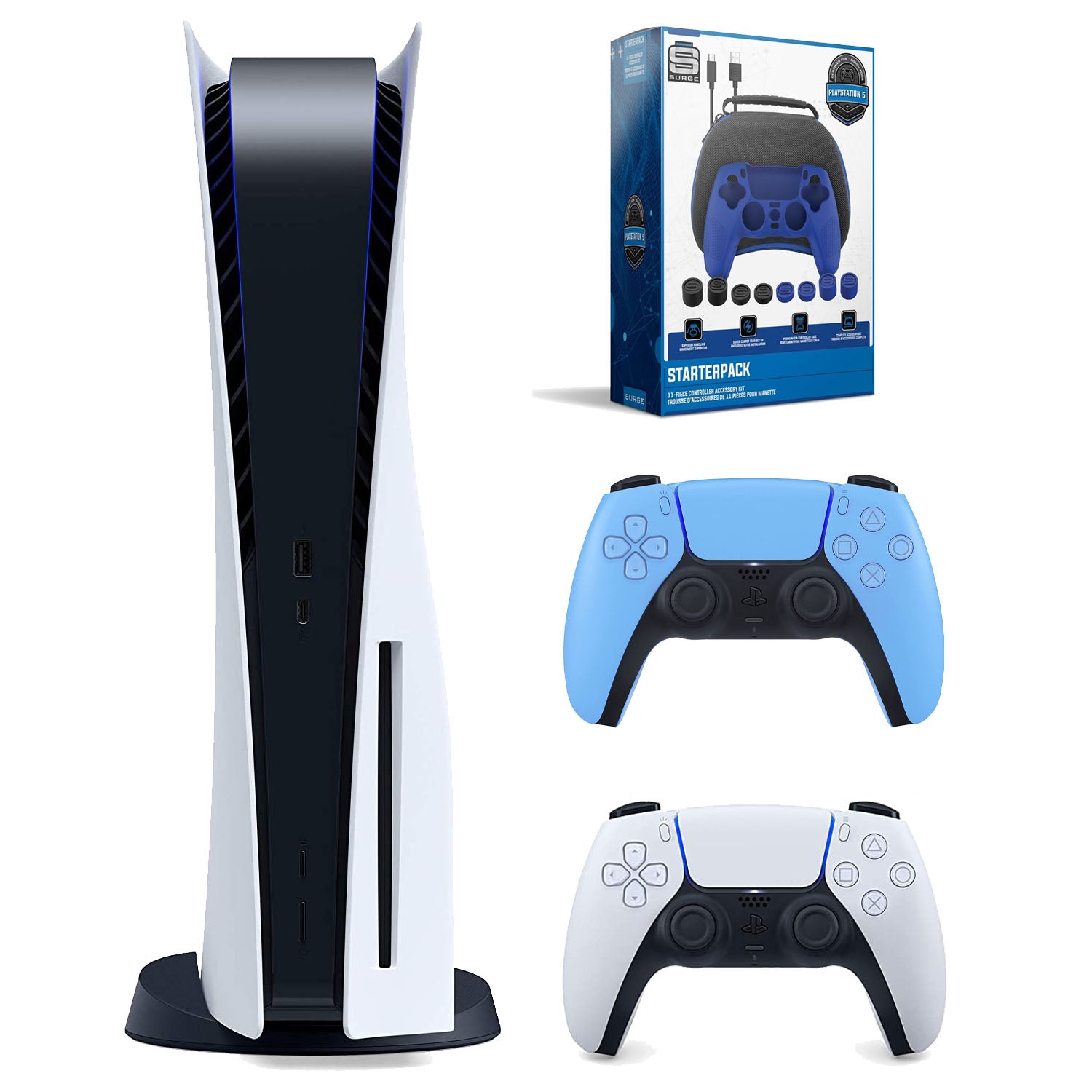 Sony Playstation 5 Disc Version Console (Japan Import) with Extra Bllue Controller and Surge Pro Gamer Starter Pack 11-Piece Accessory Kit - Pro-Distributing