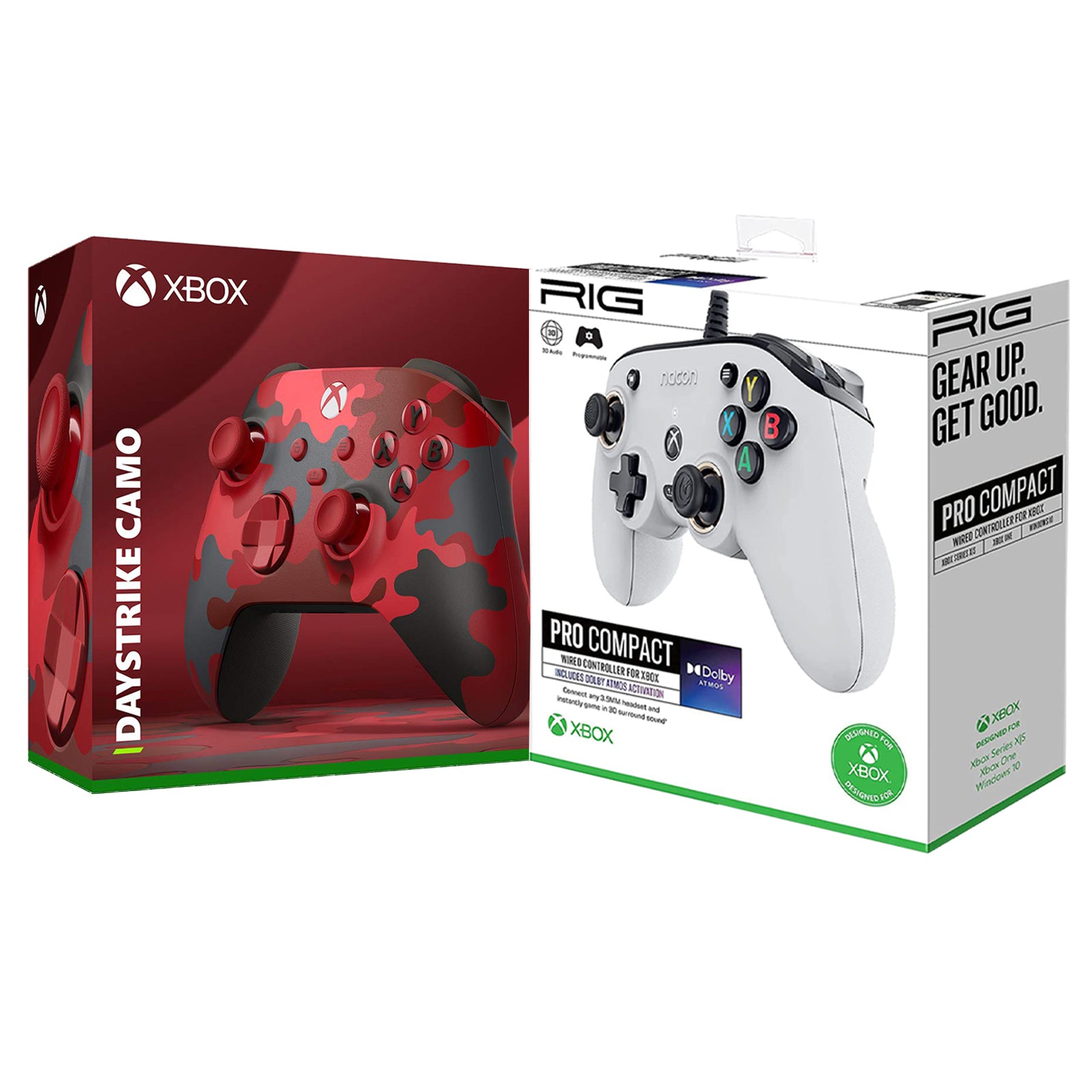 Microsoft Xbox Series Daystrike Camo Wireless Controller and Nacon PRO Compact White Controller Bundle - Pro-Distributing