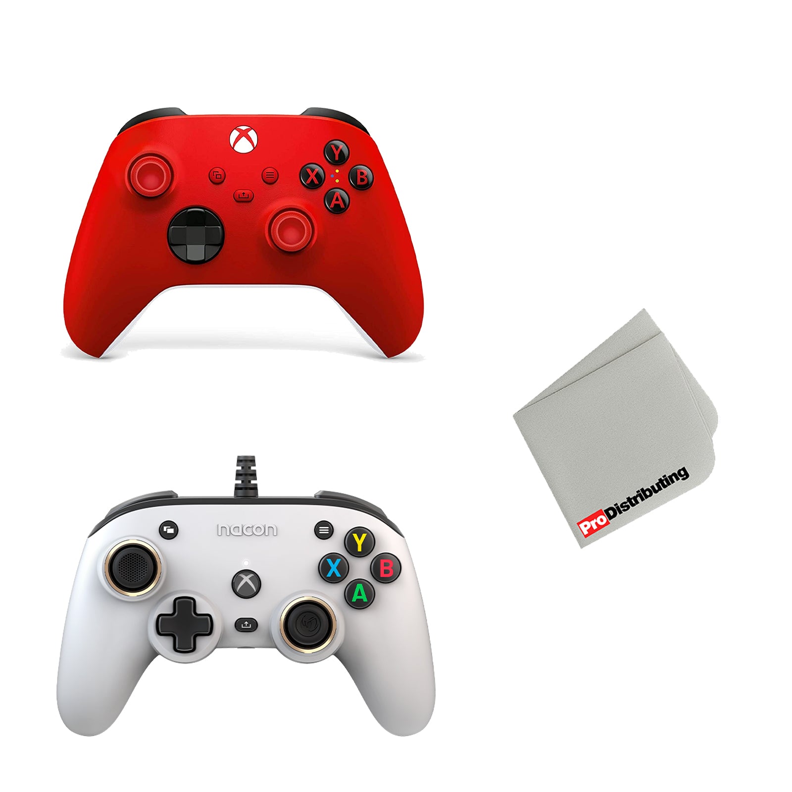 Microsoft Xbox Series Pulse Red Wireless Controller and Nacon PRO Compact White Controller Bundle - Pro-Distributing