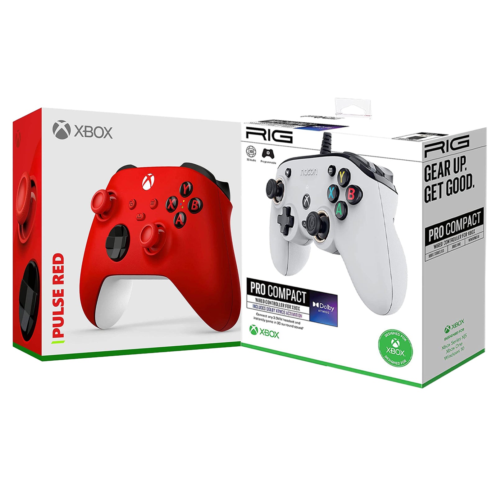 Microsoft Xbox Series Pulse Red Wireless Controller and Nacon PRO Compact White Controller Bundle - Pro-Distributing