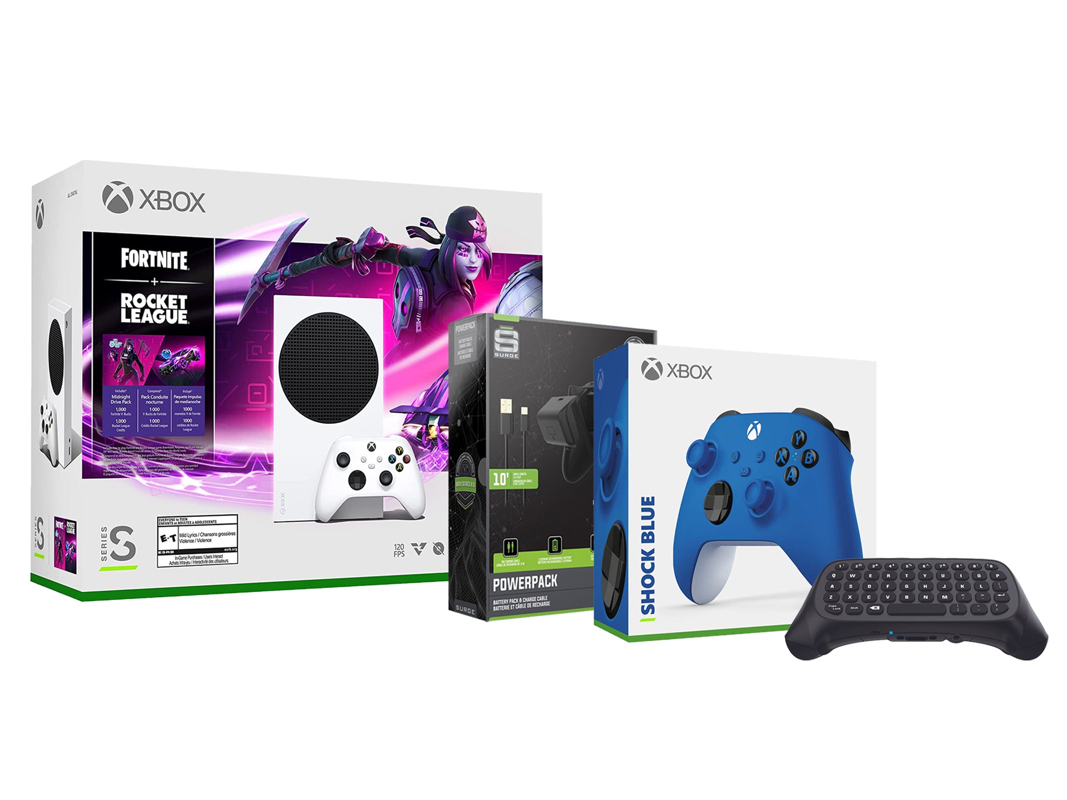 Microsoft Xbox Series S Console Fortnite Rocket League with Extra Shock Blue Controller, Charge Cable/Battery and Wireless Controller Keypad - Pro-Distributing