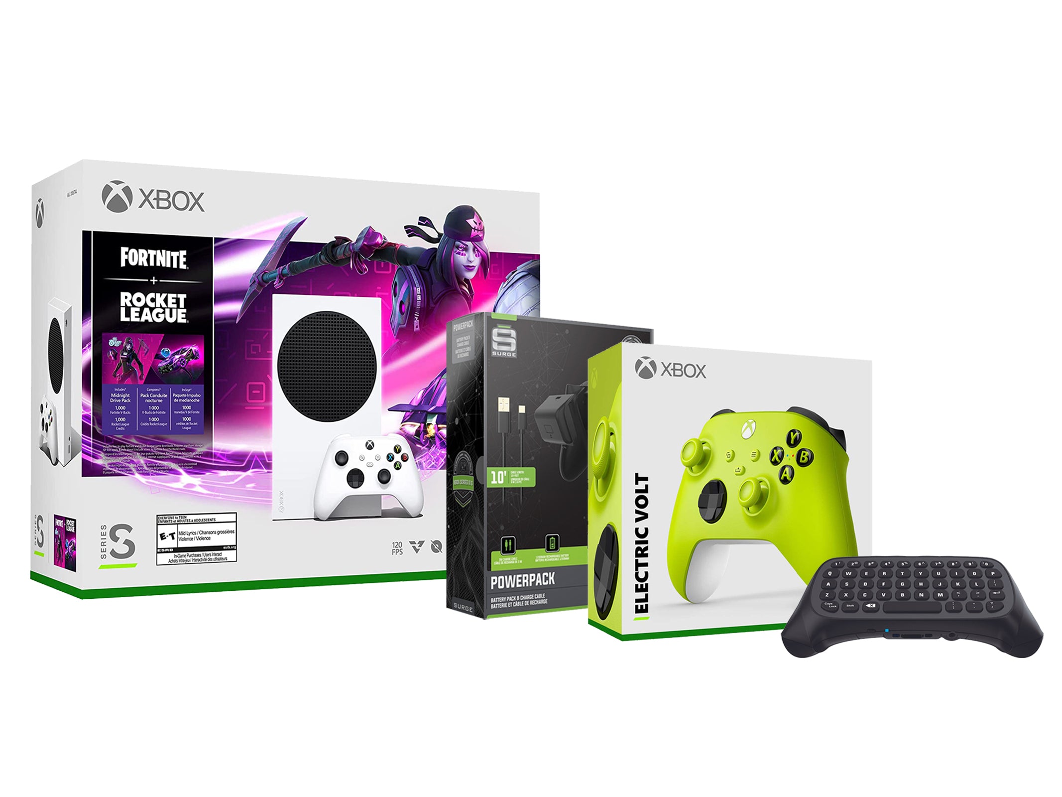 Microsoft Xbox Series S Console Fortnite Rocket League with Extra Electric Volt Controller, Charge Cable/Battery and Wireless Controller Keypad - Pro-Distributing