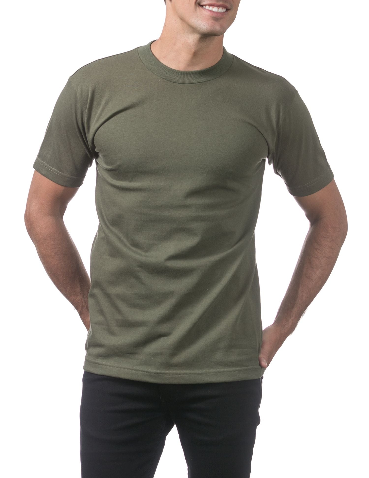 Pro Club Men's Comfort Cotton Short Sleeve T-Shirt - Olive Green - Large - Pro-Distributing