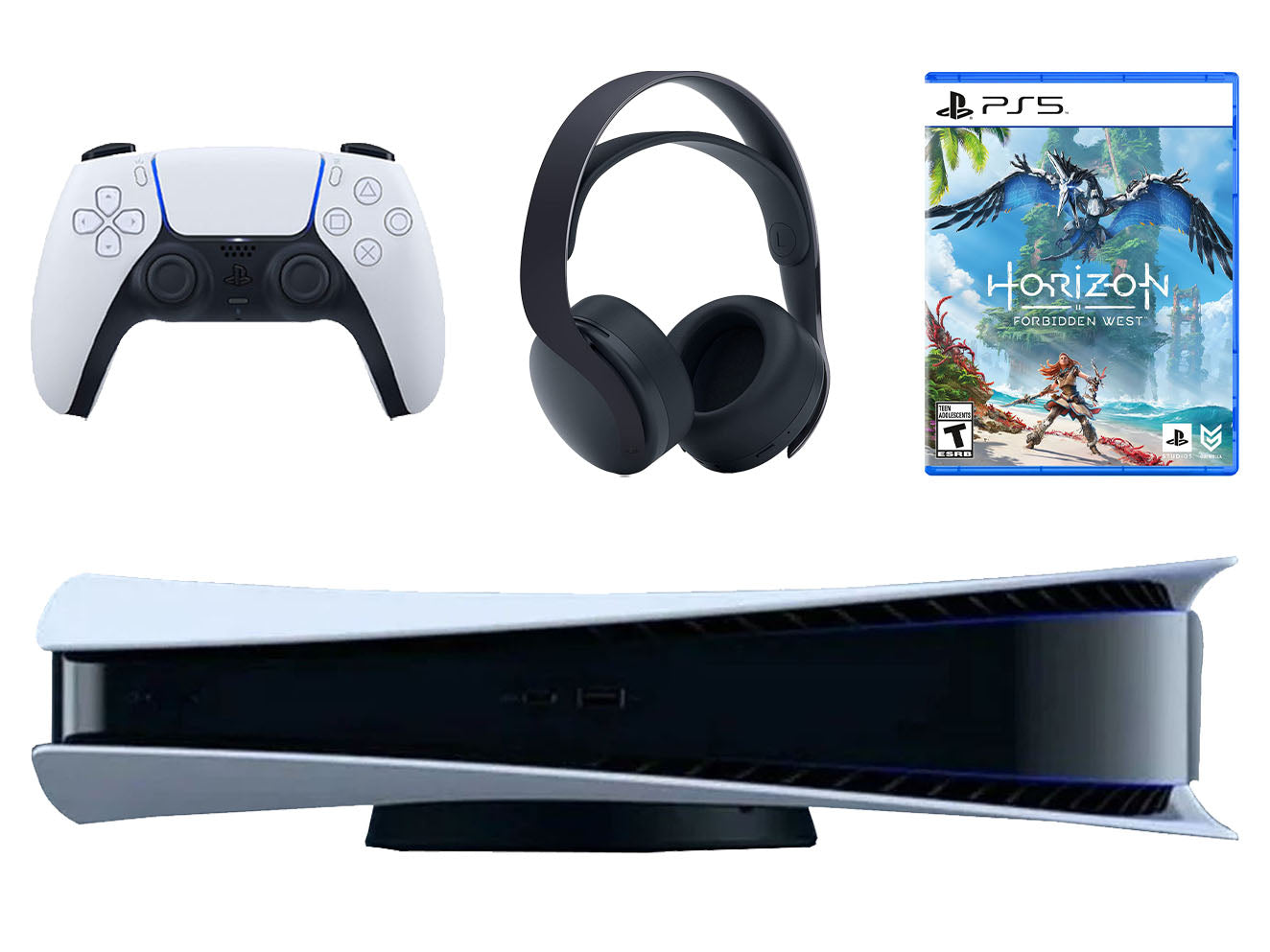 Sony Playstation 5 Disc Version Console with Black PULSE 3D Wireless Gaming Headset and Horizon Forbidden West - Pro-Distributing