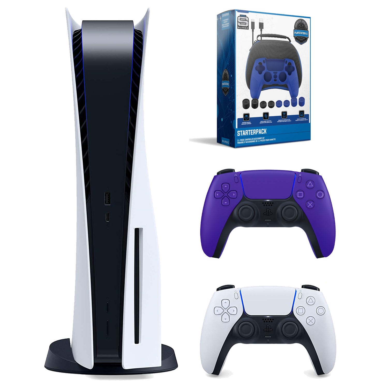 Sony Playstation 5 Disc Version Console (Japan Import) with Extra Purple Controller and Surge Pro Gamer Starter Pack 11-Piece Accessory Kit - Pro-Distributing