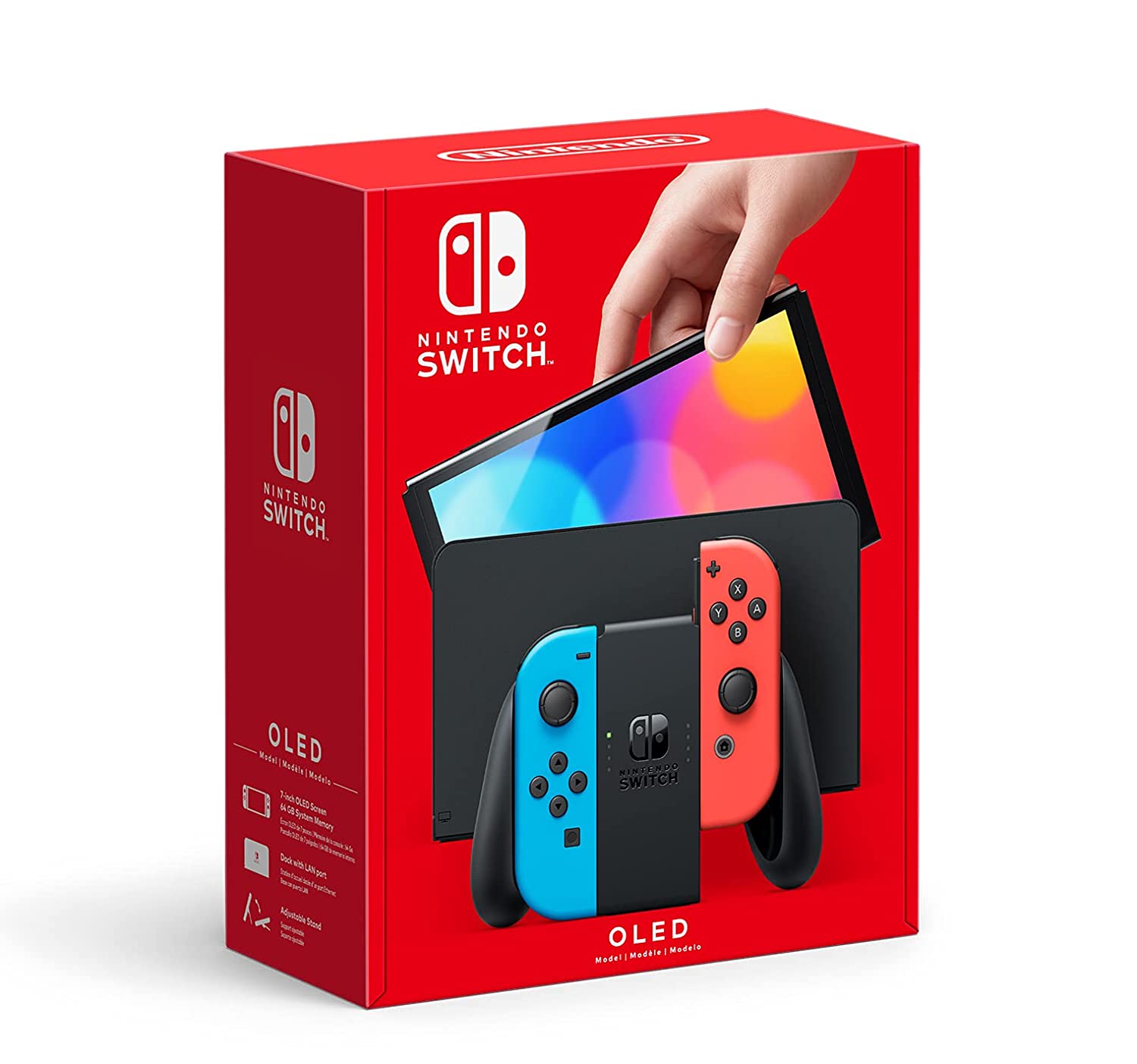 Nintendo Switch 64GB OLED Console Neon Red and Blue Joy-Con Bundle with Splatoon 3 and PRO-DISTRIBUTING Cleaning Cloth - Pro-Distributing