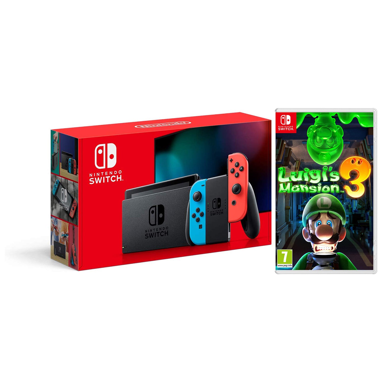 Nintendo Switch 32GB Console - Neon Joy-Con - New Version with Luigi's Mansion 3 Bundle - Pro-Distributing