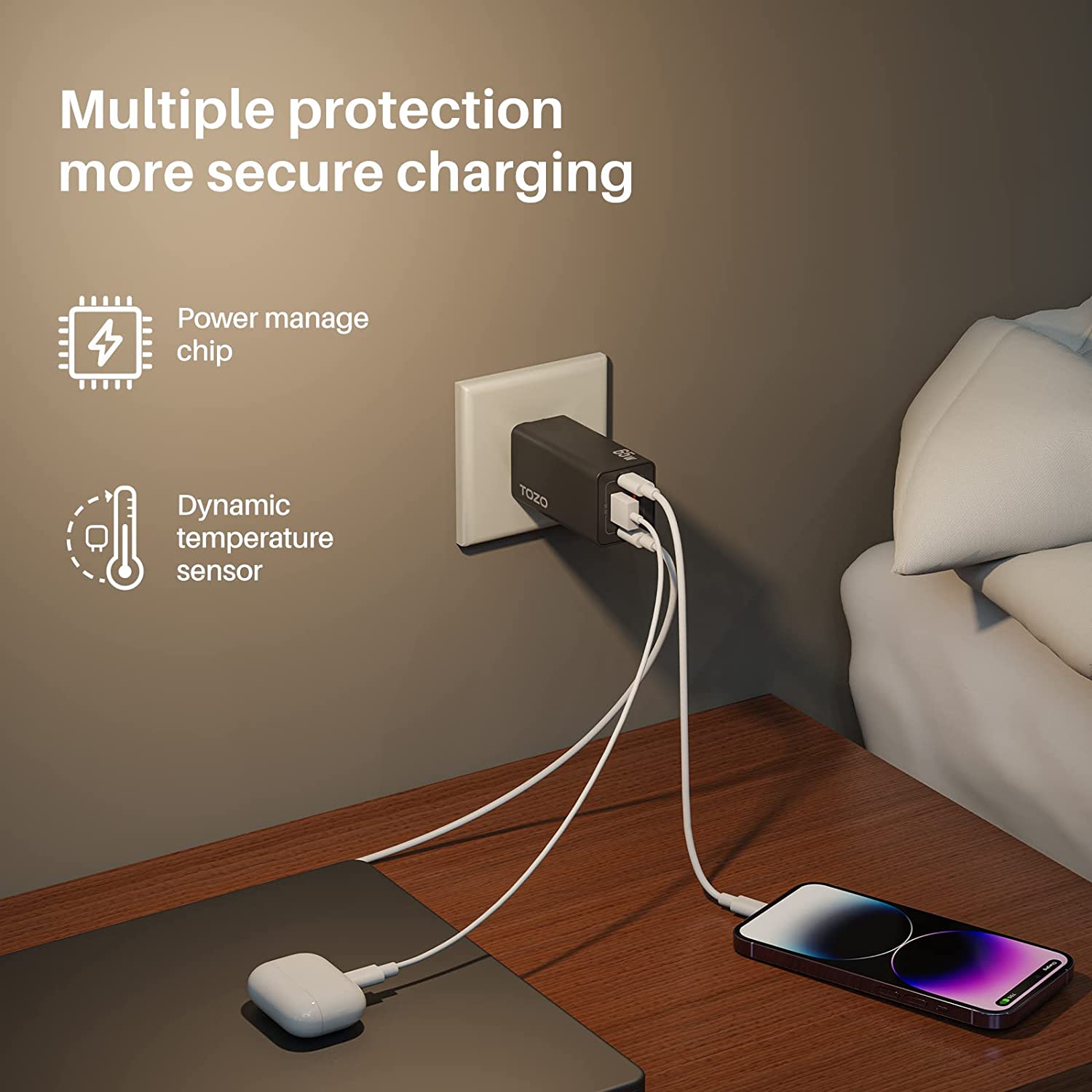 Tozo C2 65W USB-C 4 Port PD and QC Wall Charger Power Adapter - Black - Pro-Distributing