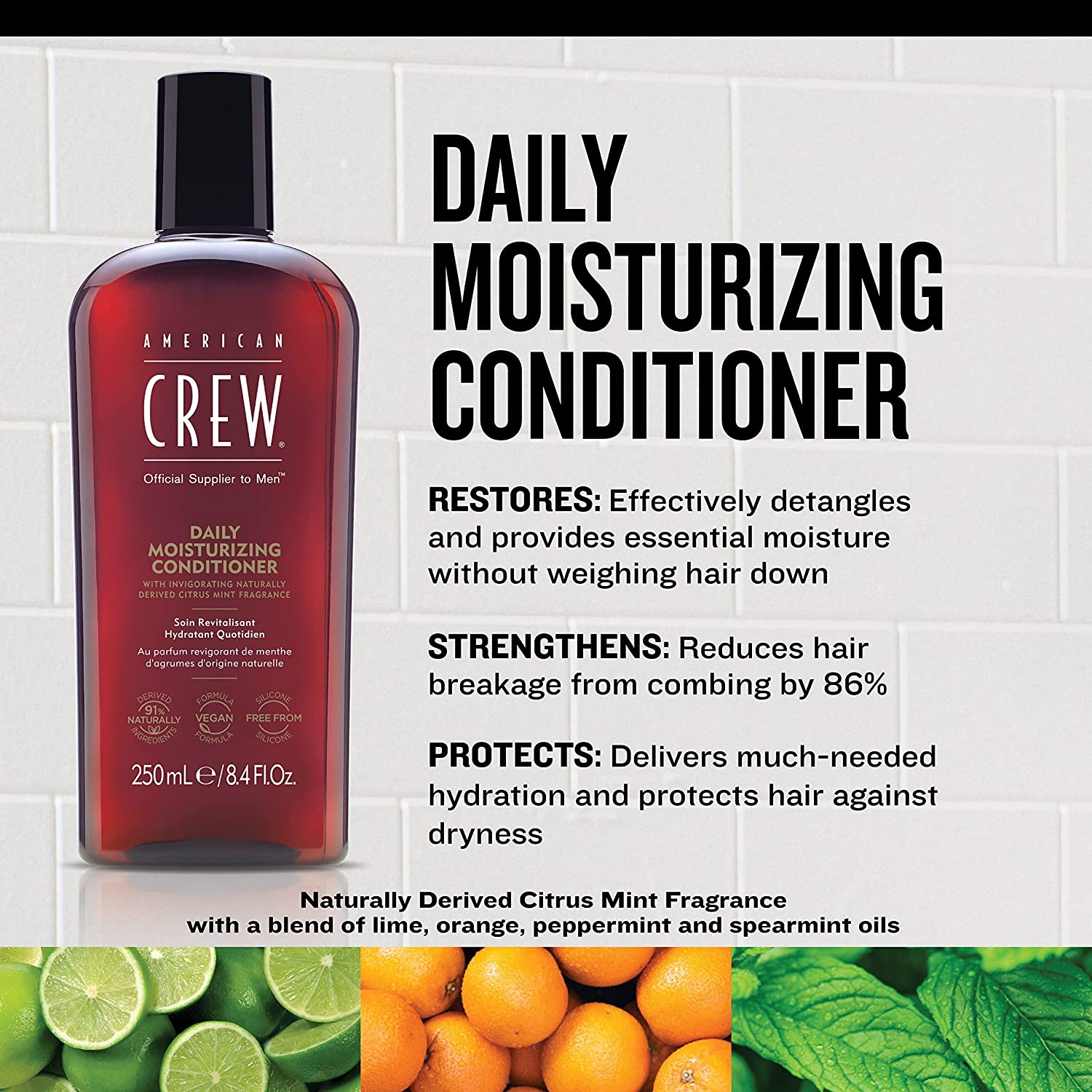 American Crew Conditioner for Men, Daily Moisturizer, Naturally Derived, Vegan Formula, Citrus Mint Fragrance, 33.8 Fl Oz - Pro-Distributing