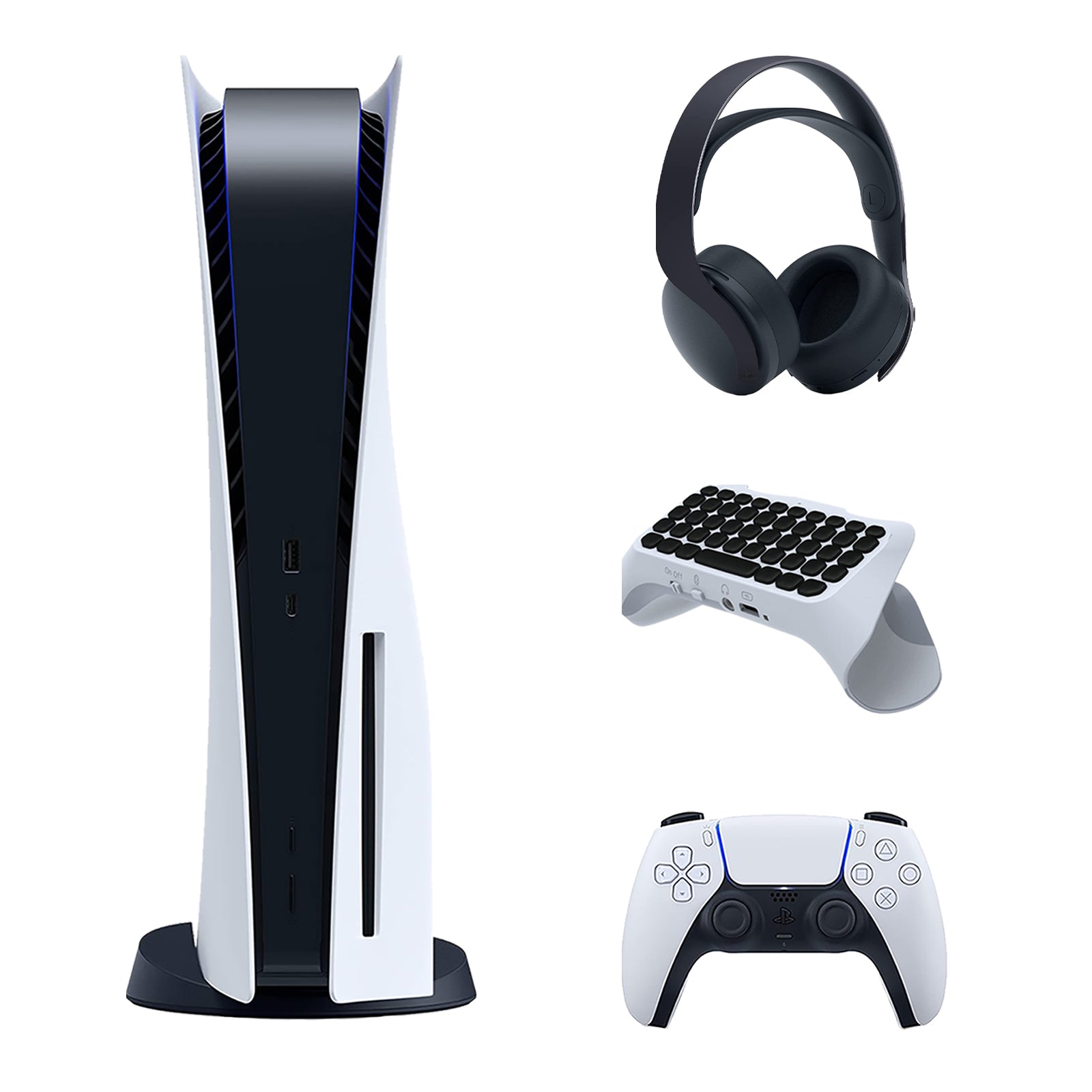 Sony Playstation 5 Disc Version Console with Black PULSE 3D Wireless Gaming Headset and Surge QuickType 2.0 Wireless PS5 Controller Keypad - Pro-Distributing