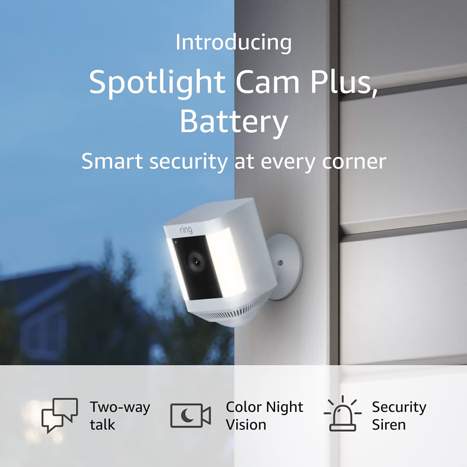 Ring Spotlight Cam Plus Outdoor/Indoor Wireless 1080p Battery Surveillance Camera - White - Pro-Distributing