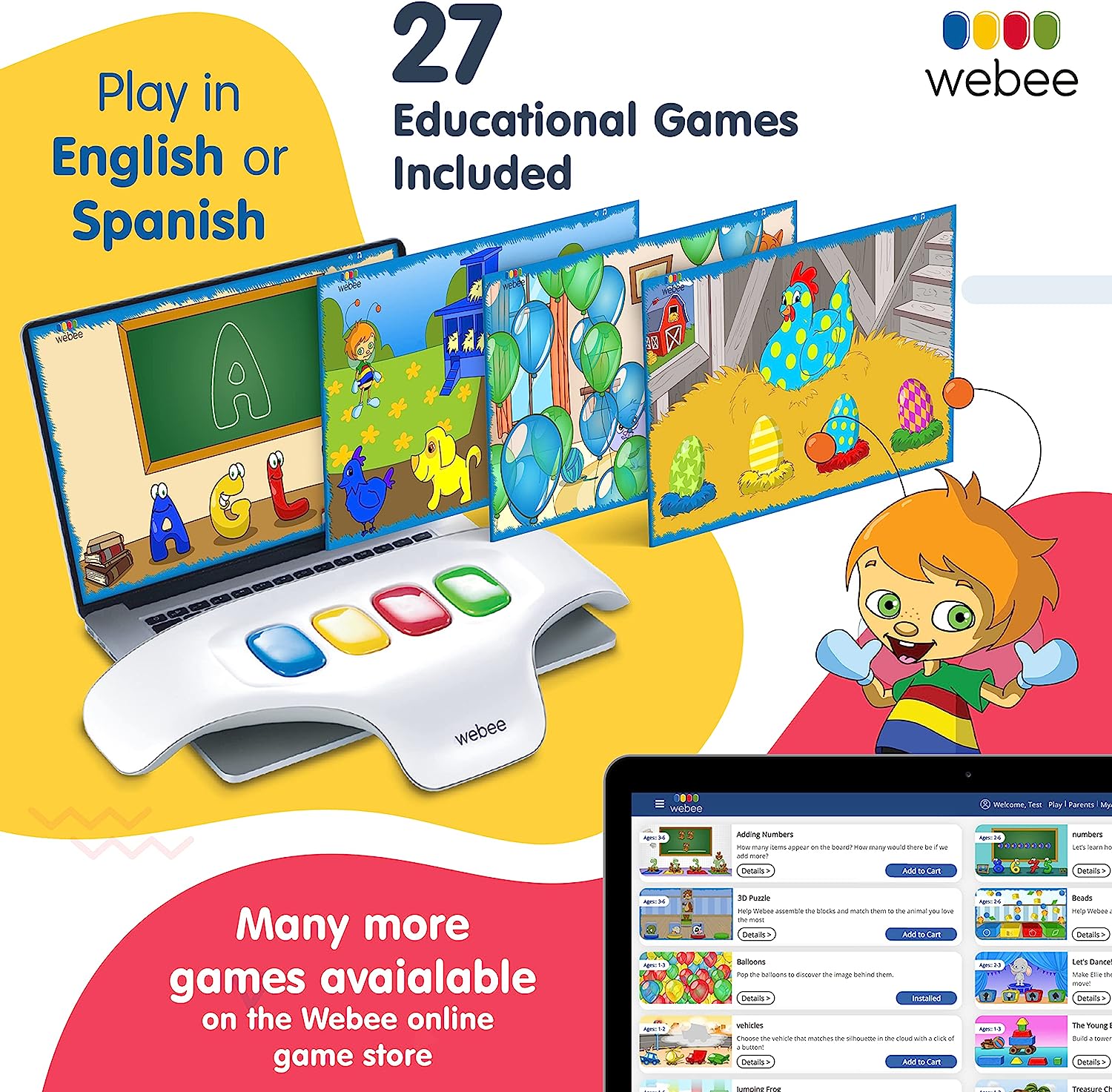Webee Toddler and Children's Educational Learning Game Console For Ages 2-6 with 27 Games Included - Pro-Distributing