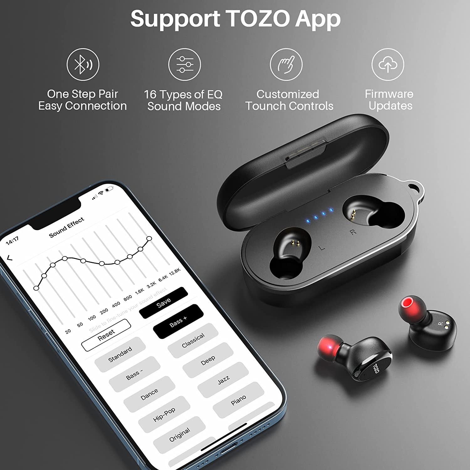 Tozo T10S Bluetooth Wireless Earbuds, Waterproof, Touch Controls with Wireless Charging Case - Blue - Pro-Distributing