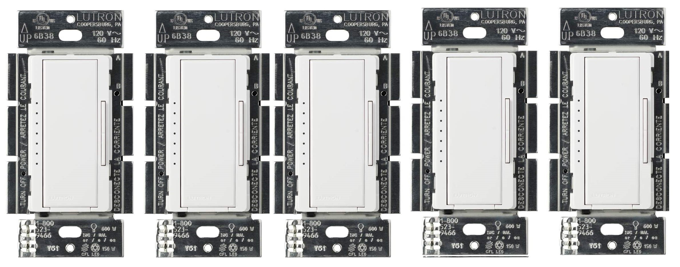 5 Pack Lutron MACL-153M-WH White Maestro C.L Dimmer Switch for Dimmable LED, Halogen & Incandescent Bulbs, Single-Pole or Multi-Location - Pro-Distributing