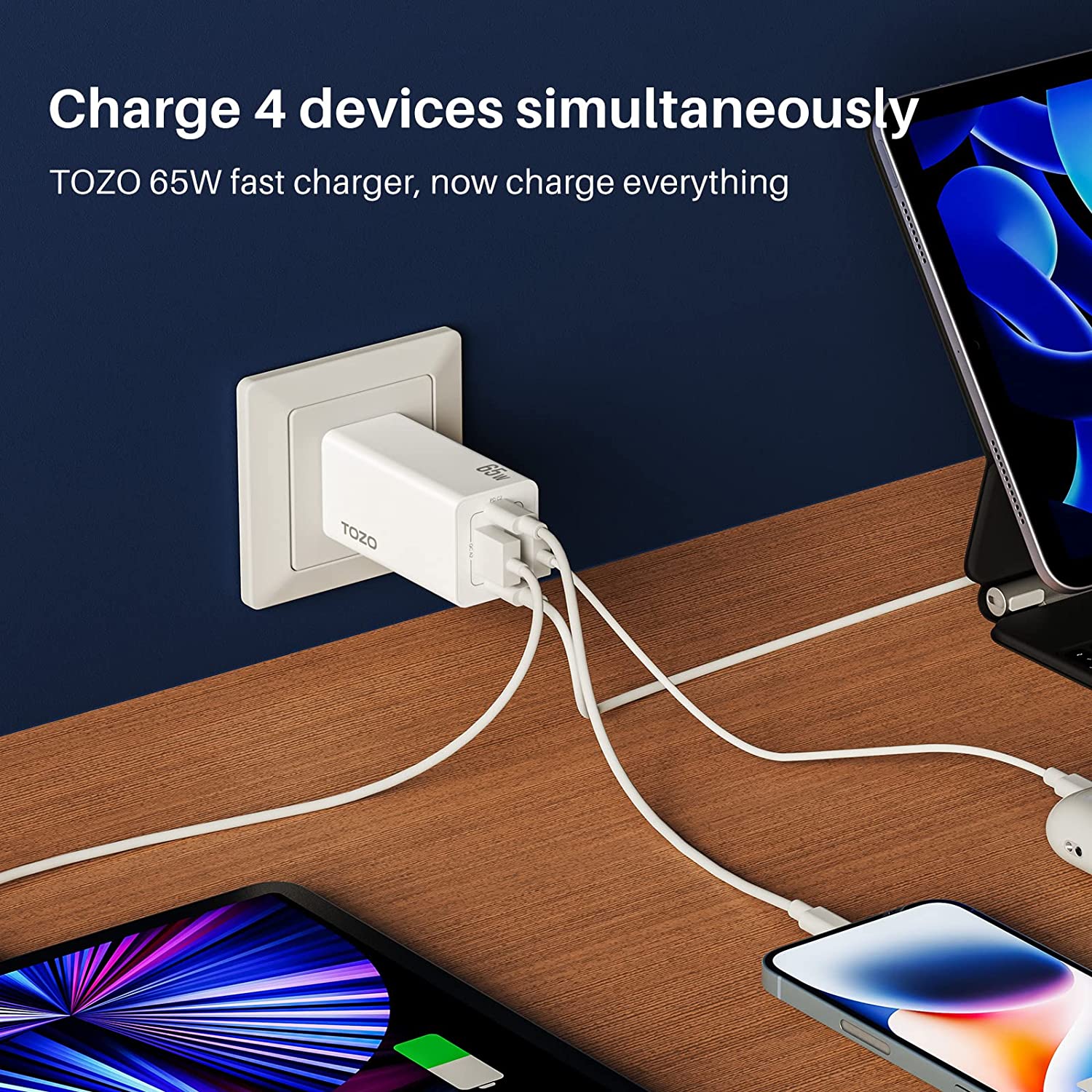 Tozo C2 65W USB-C 4 Port PD and QC Wall Charger Power Adapter - White - Pro-Distributing