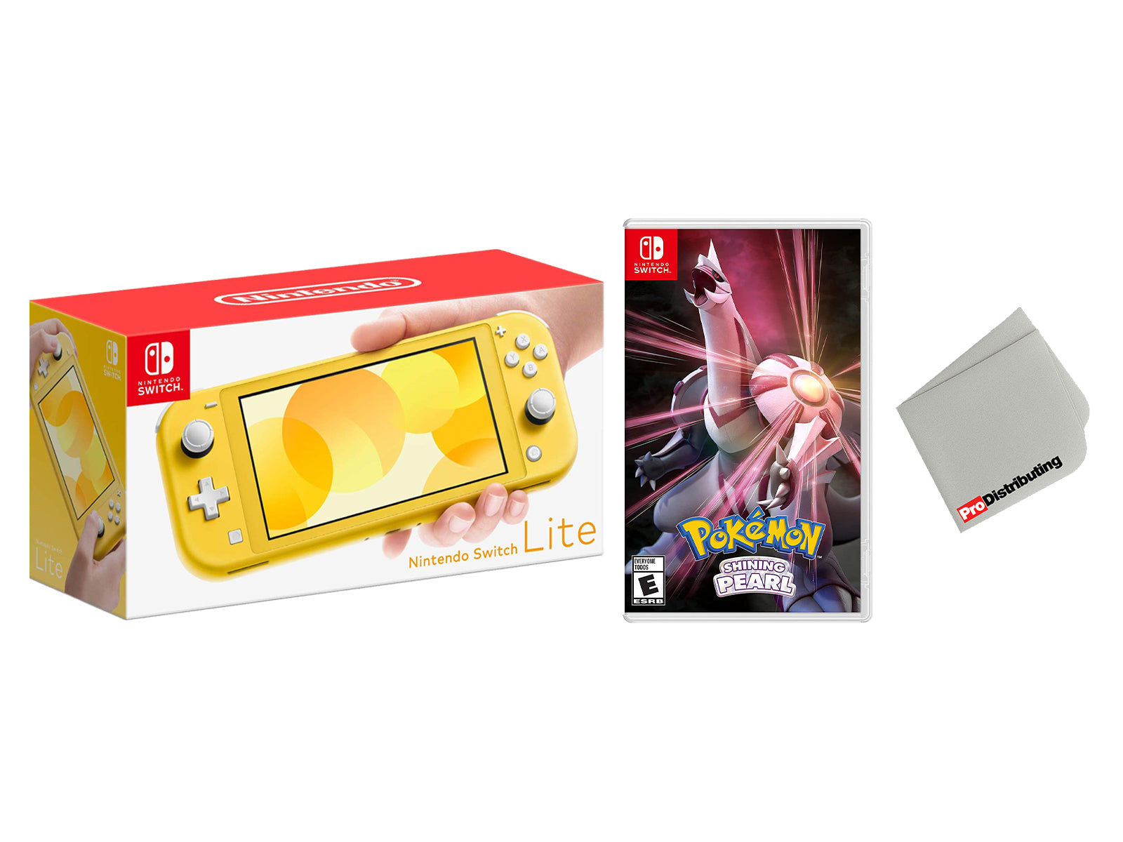 Nintendo Switch Lite 32GB Console Yellow Bundle with Pokemon Shining Pearl and Microfiber Cleaning Cloth - Pro-Distributing