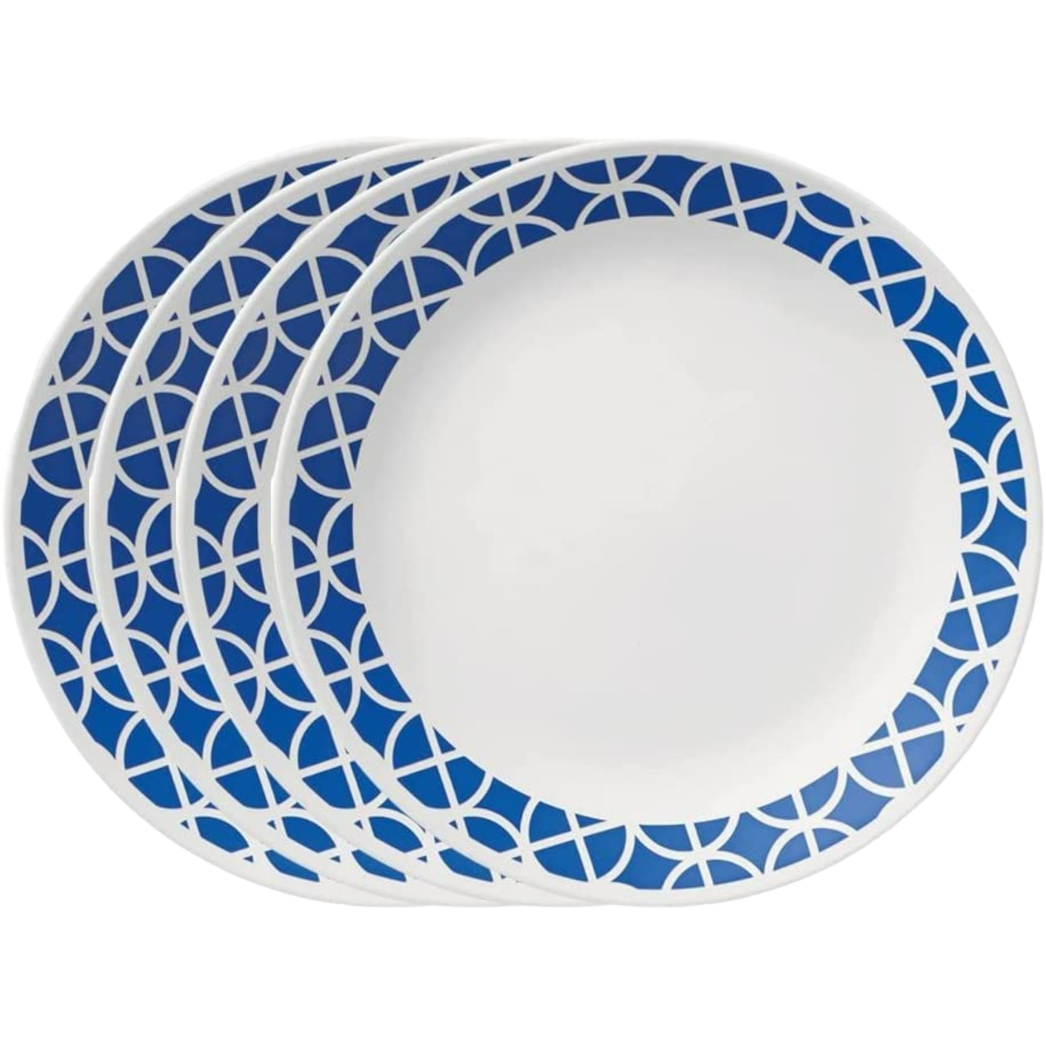 Corelle Vitrelle 4 Pack 10.25" Glass Dinner Plates, Chip & Crack Resistant Glass Dinnerware Set Plates - Cobalt Circles - Pro-Distributing
