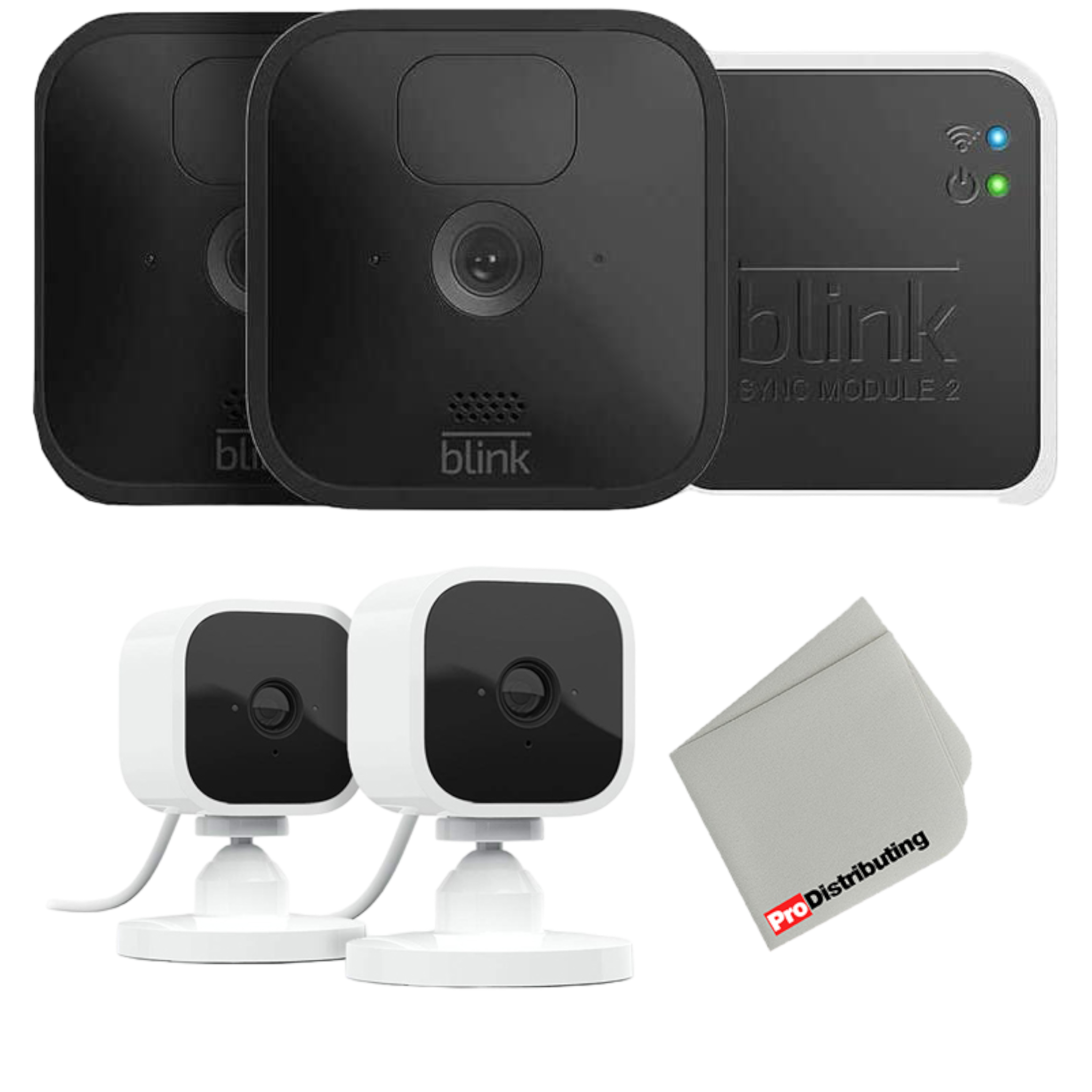 Blink Outdoor (3rd Gen) & Mini Indoor (1st Gen) Wireless Security Camera Bundle with Microfiber Cloth - 4 Pack - Pro-Distributing