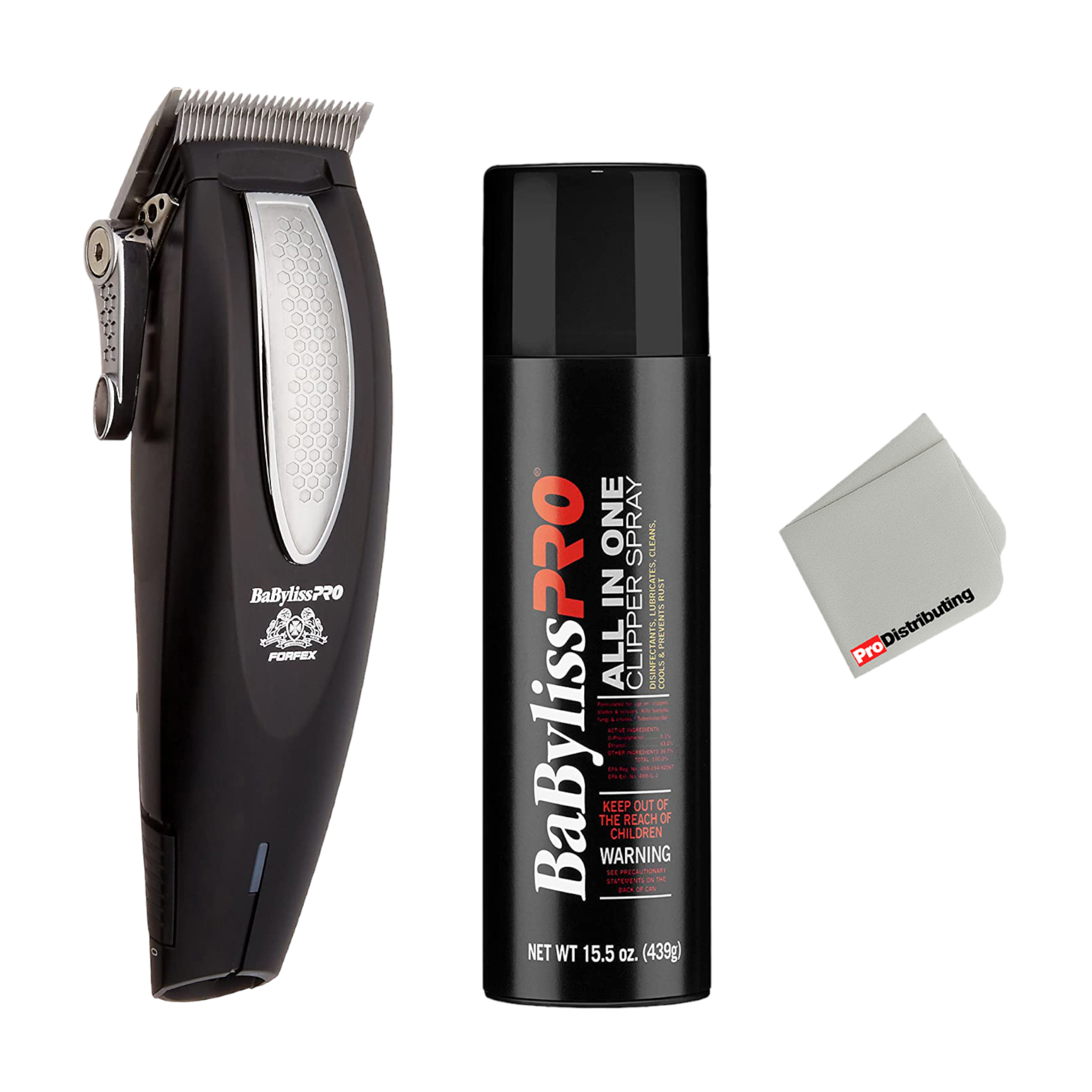 BaBylissPro Lithium FX Cord/Cordless Hair Clipper with Barberology All In One Clipper Cleaning Spray and Cleaning Cloth - Pro-Distributing