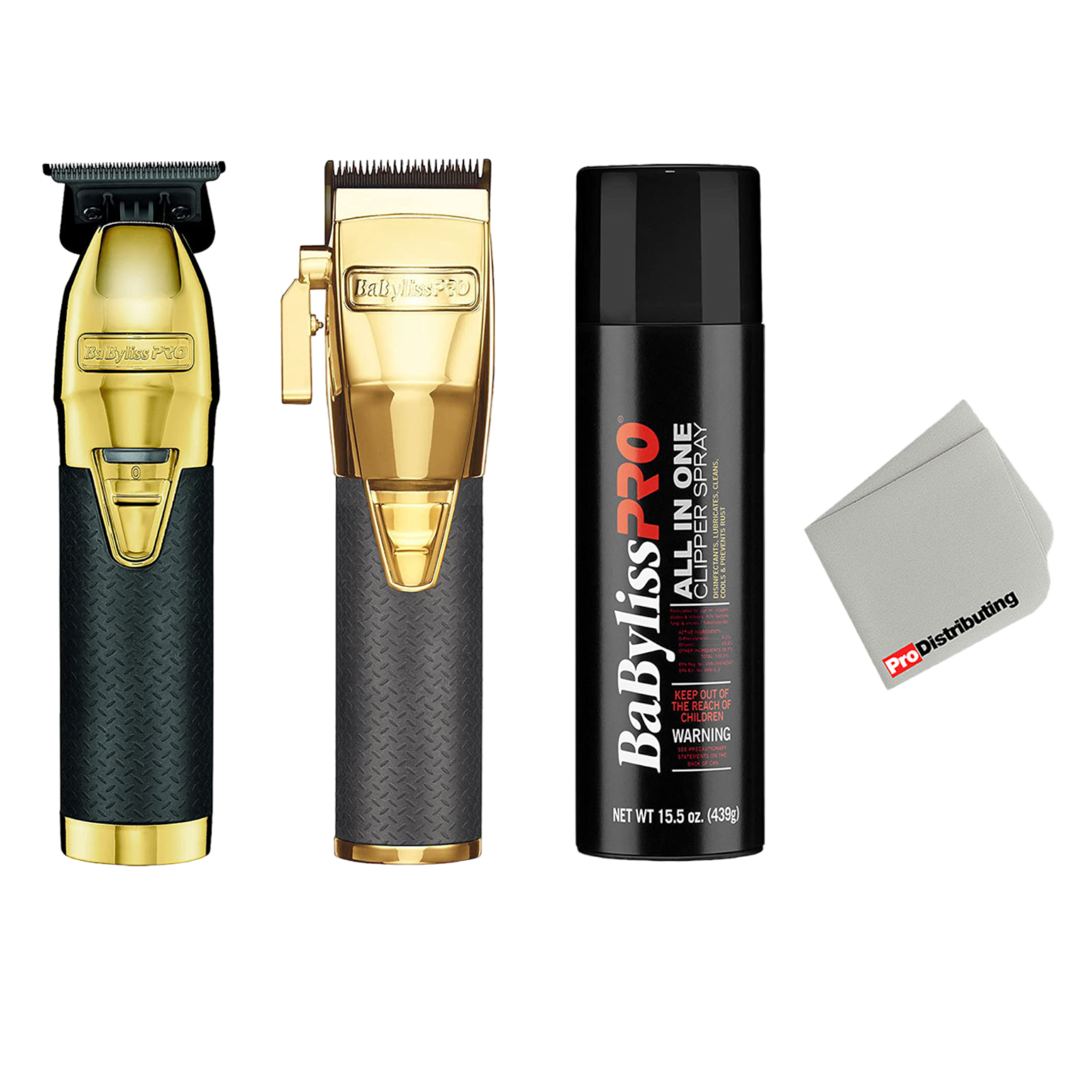 BaBylissPRO Gold FX Boost+ Exposed T-Blade Cordless Hair Trimmer and Adjustable Clipper Bundle with Barberology Cleaning Spray and Cleaning Cloth - Pro-Distributing