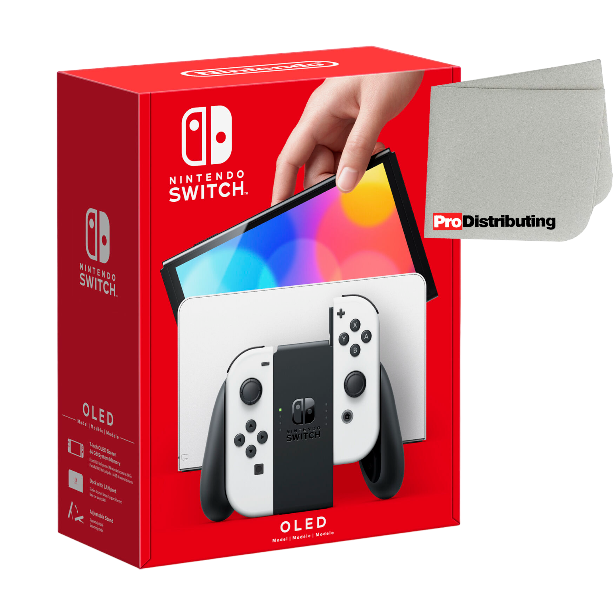 Nintendo Switch OLED Model (White Joy-Con, White Dock) with Microfiber Screen Cleaning Cloth - Pro-Distributing