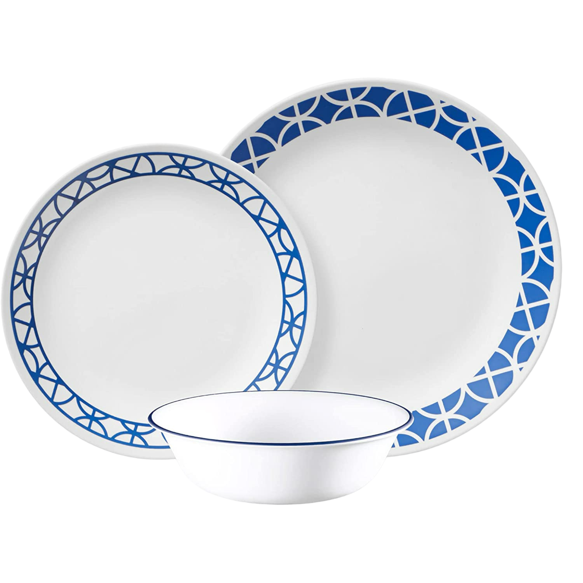 Corelle Vitrelle 12-Piece Glass Dinnerware Set Service for 4 - Cobalt Circles - Pro-Distributing