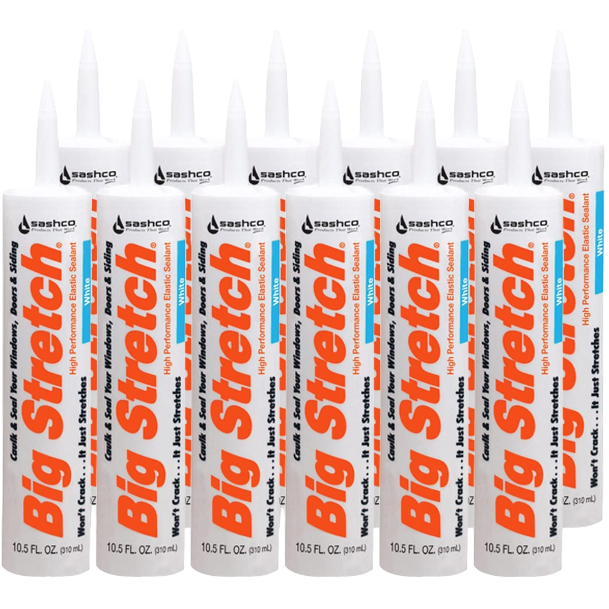 12‐Pack of 10.5 Oz Sashco 10016 White Big Stretch Water‐Based Elastomeric Sealant - Pro-Distributing