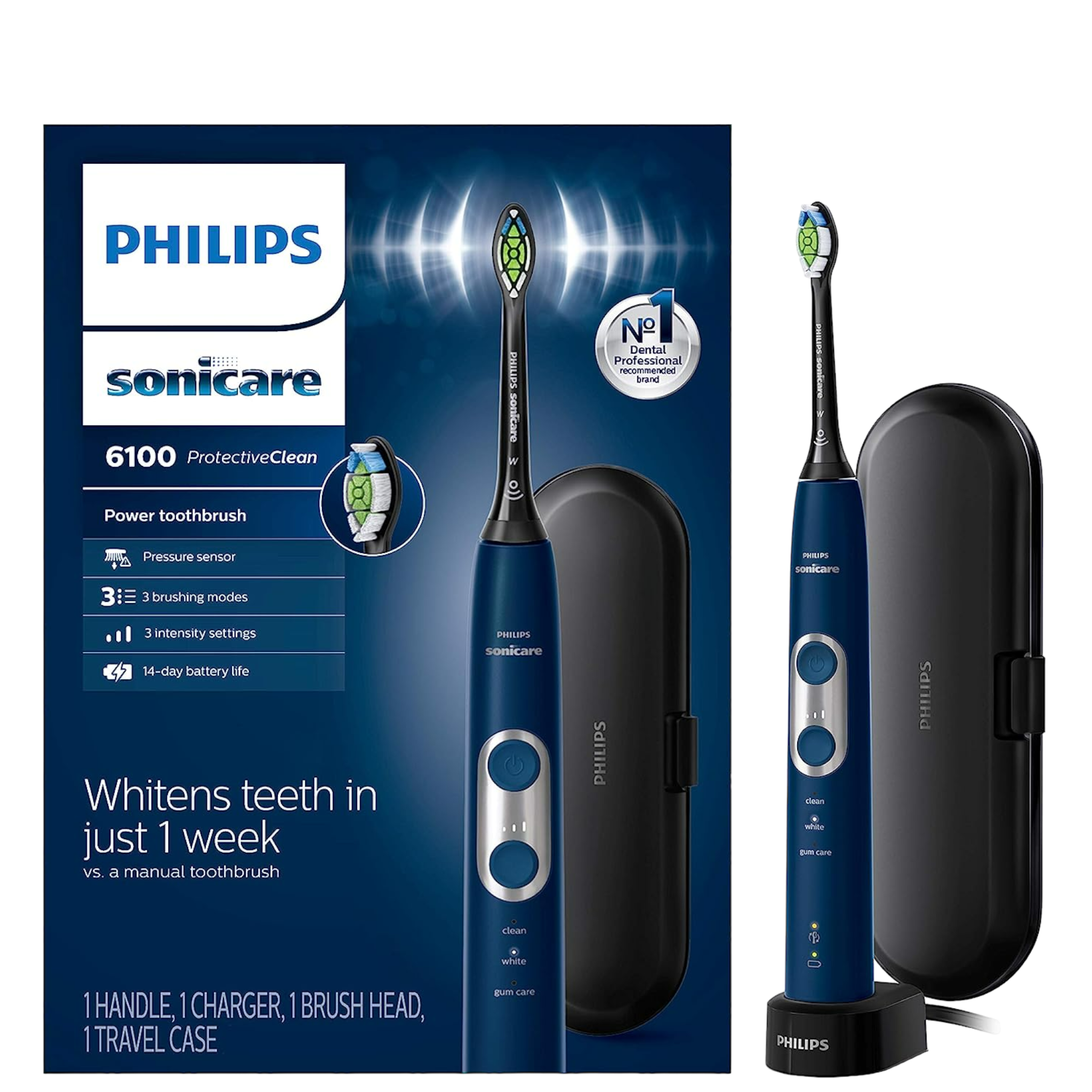 Philips Sonicare HX6871/49 ProtectiveClean 6100 Rechargeable Electric Toothbrush, Navy - Pro-Distributing