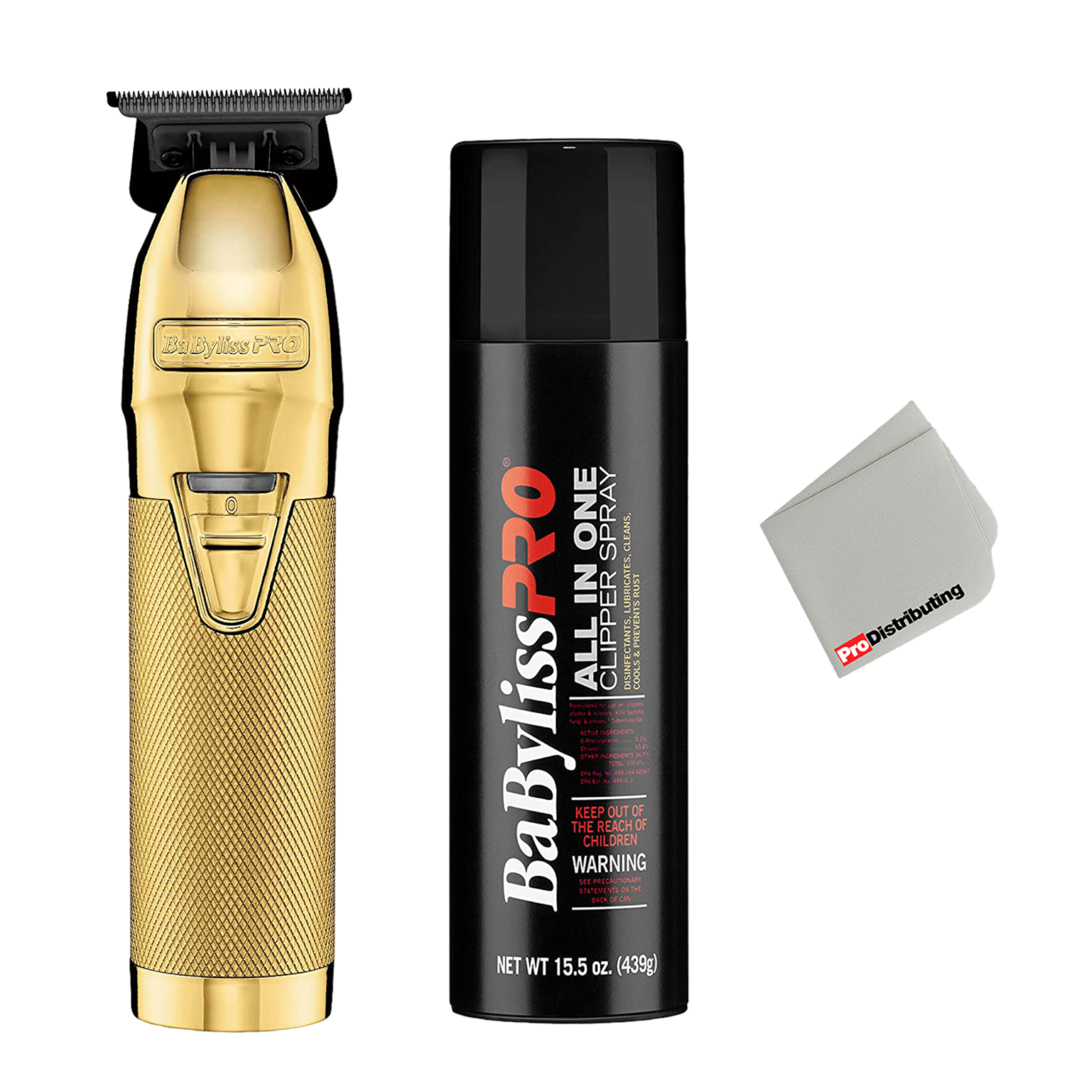 BaBylissPRO Gold FX Exposed Black Cordless Hair Trimmer Bundle with Barberology Cleaning Spray and Cleaning Cloth - Pro-Distributing