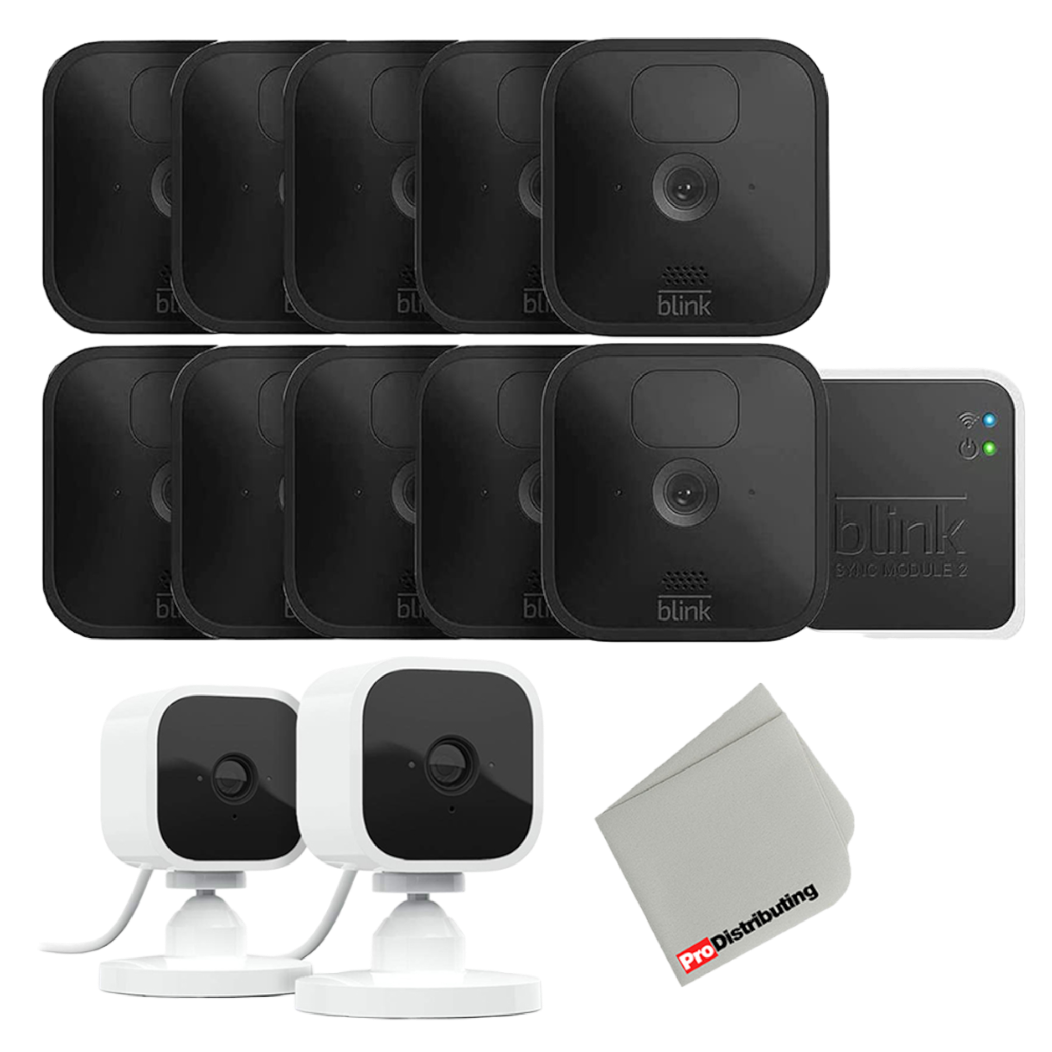 10 Pack Blink Outdoor Wireless Security Camera with 2 Pack Blink Mini Indoor Wi-Fi Security Camera Bundle and Microfiber Cloth - Pro-Distributing