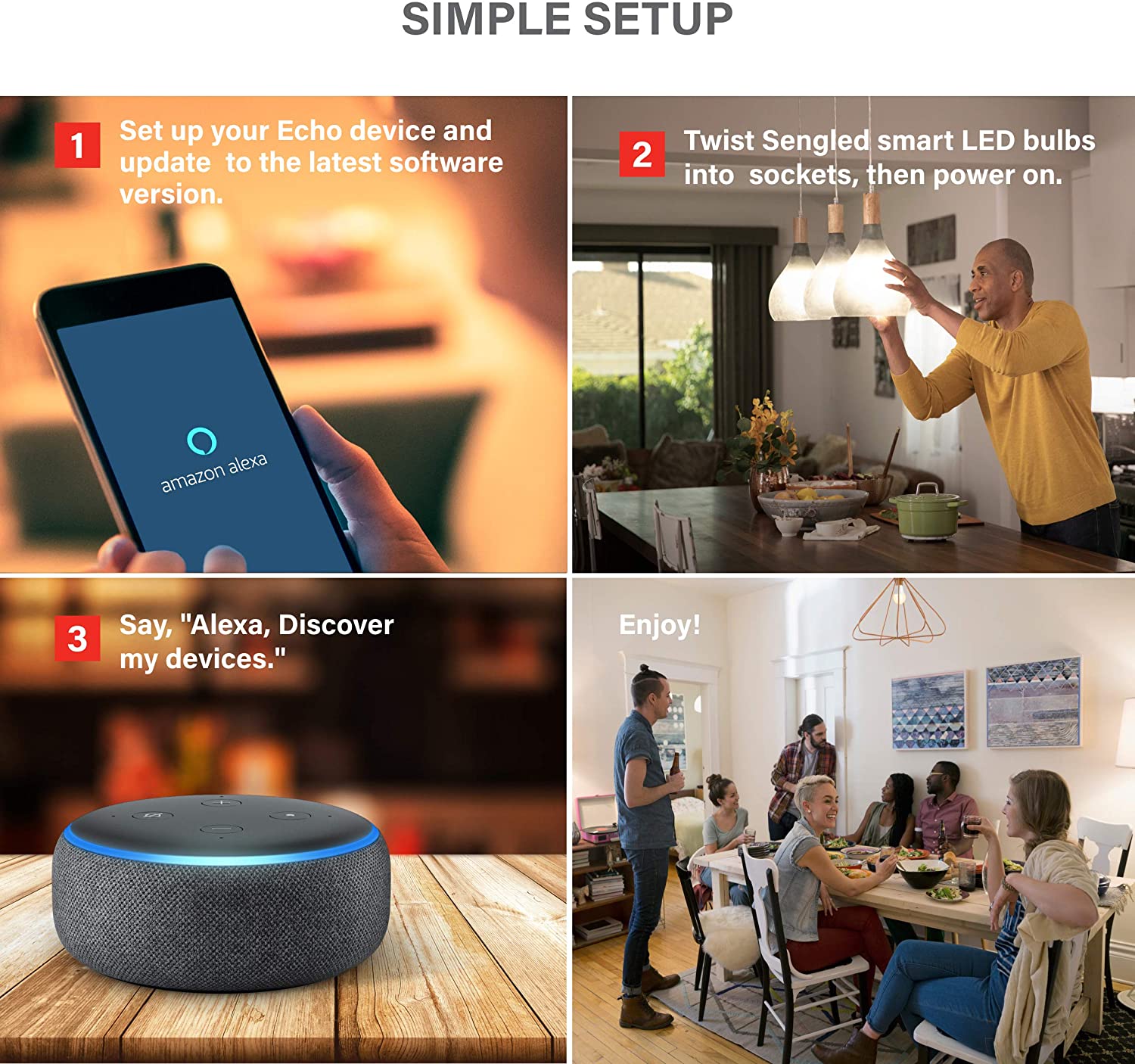 Amazon Echo Dot 4th Gen Smart speaker with Alexa Voice Control  with 2x Sengled Smart Bulbs -  Black - Pro-Distributing
