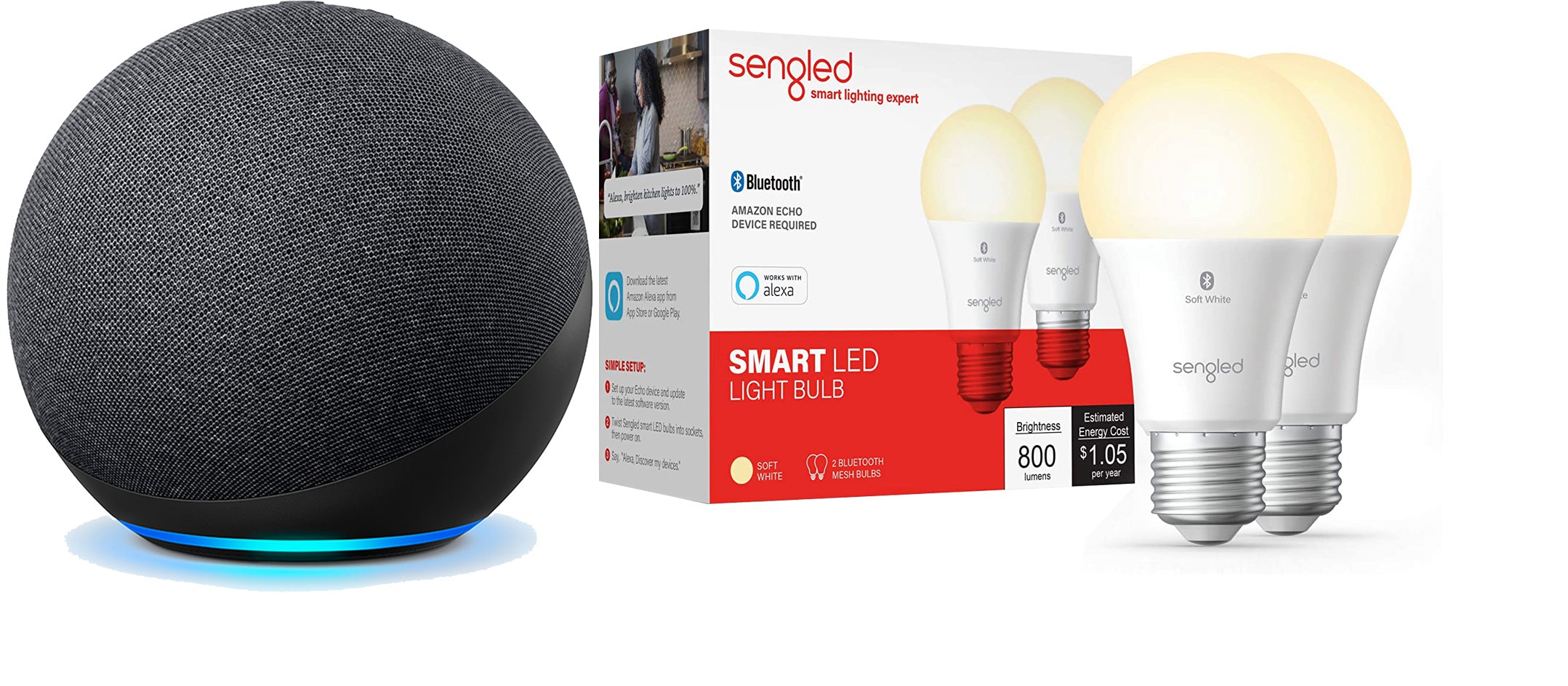 Amazon Echo Dot 4th Gen Smart speaker with Alexa Voice Control  with 2x Sengled Smart Bulbs -  Black freeshipping - Pro-Distributing