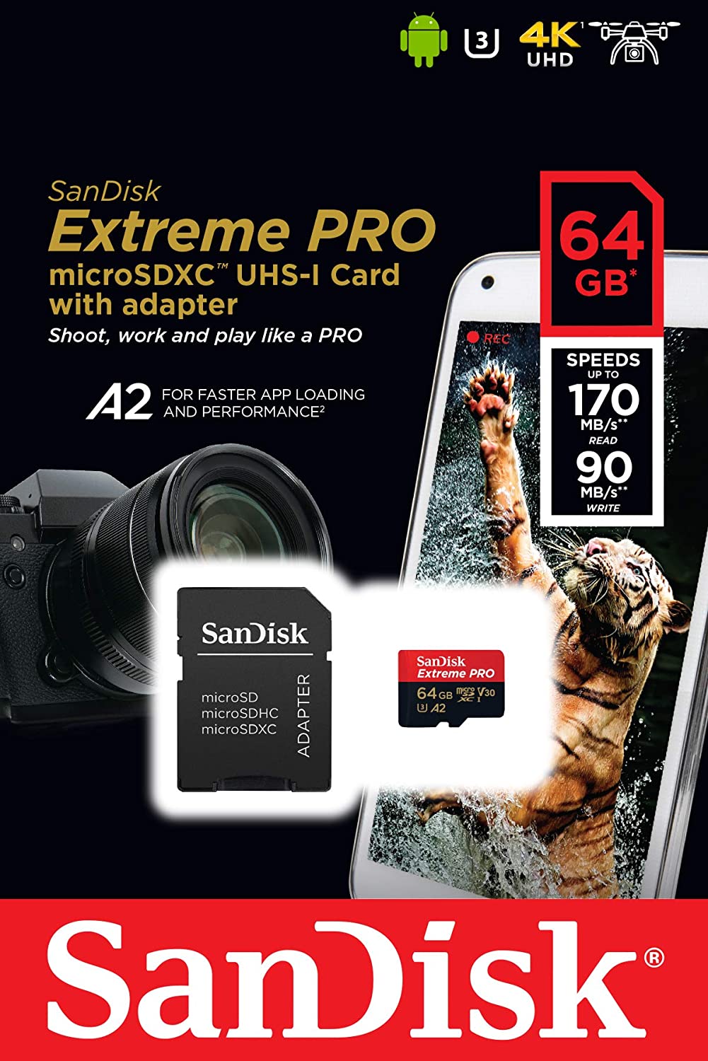 SanDisk Extreme Pro MicroSDXC UHS-I U3 A2 V30 64GB + Adapter freeshipping - Pro-Distributing