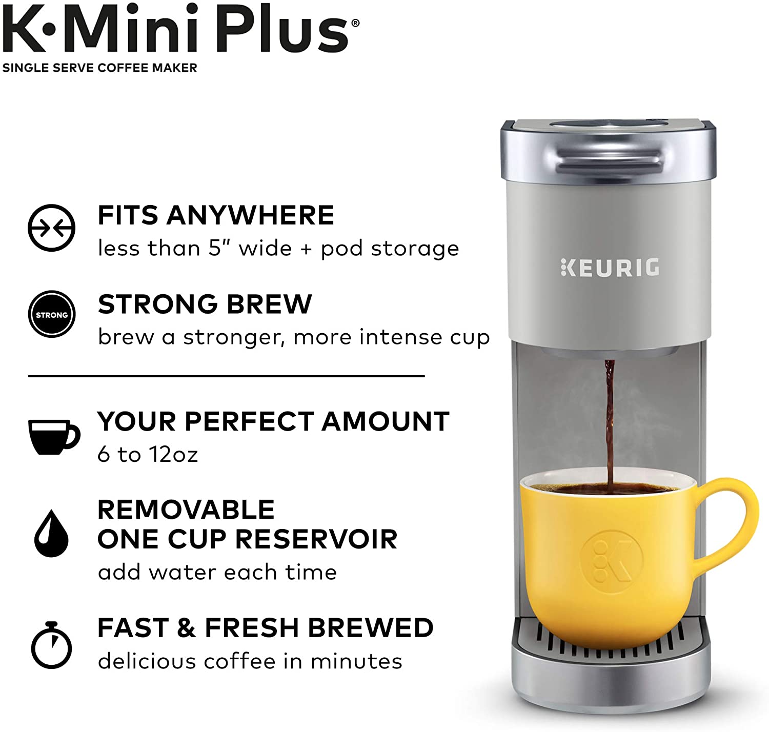 Keurig K-Mini Plus Maker Single Serve K-Cup Pod Coffee Brewer - Studio Gray - Pro-Distributing