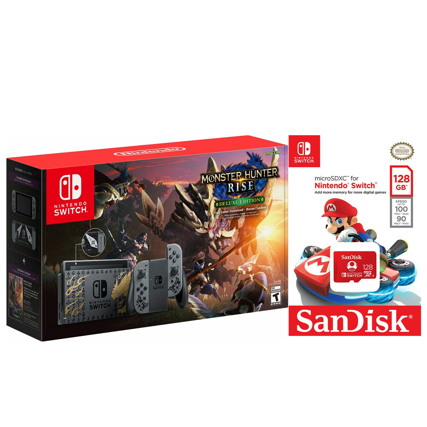 Nintendo Switch MONSTER HUNTER RISE Deluxe Edition with Sandisk 128GB MicroSD Card and MicroSD Card Reader Bundle - Pro-Distributing