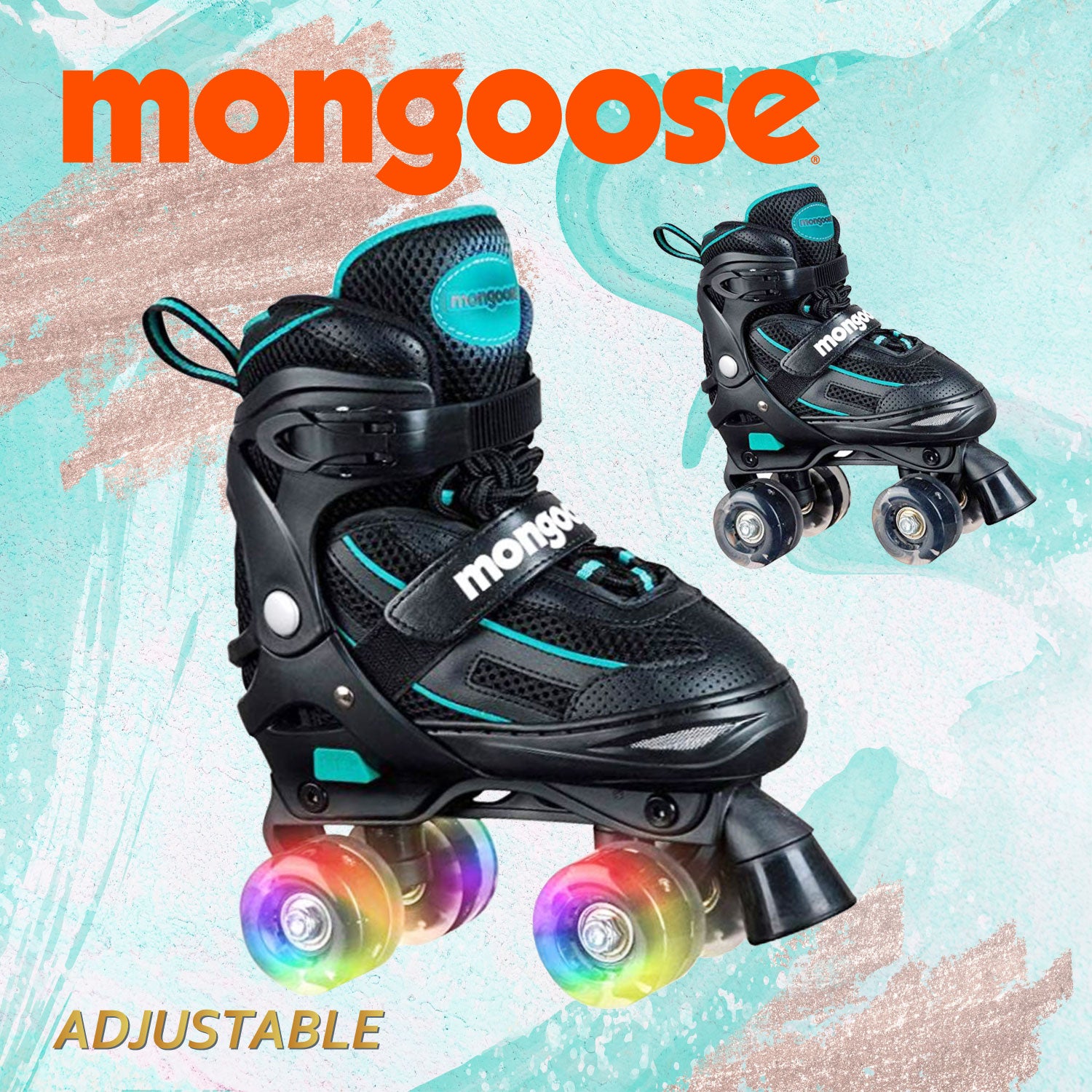 Mongoose Kids Roller Skates.  Adjustable youth sizes 1-4 for Boys or Girls.  LED Light Up Quad Skate Wheels to add more fun to childrens skating. - Pro-Distributing