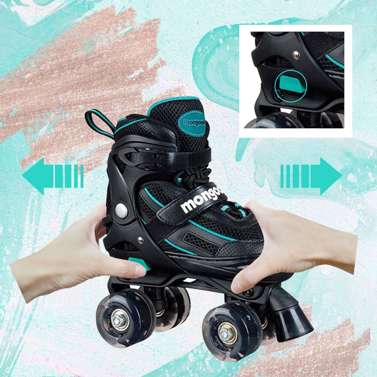 Mongoose Kids Roller Skates.  Adjustable youth sizes 1-4 for Boys or Girls.  LED Light Up Quad Skate Wheels to add more fun to childrens skating. - Pro-Distributing