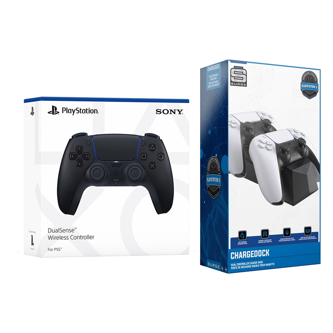 Sony PlayStation 5 DualSense Wireless Controller with Dual Charging Dock Station Bundle - Midnight Black - Pro-Distributing