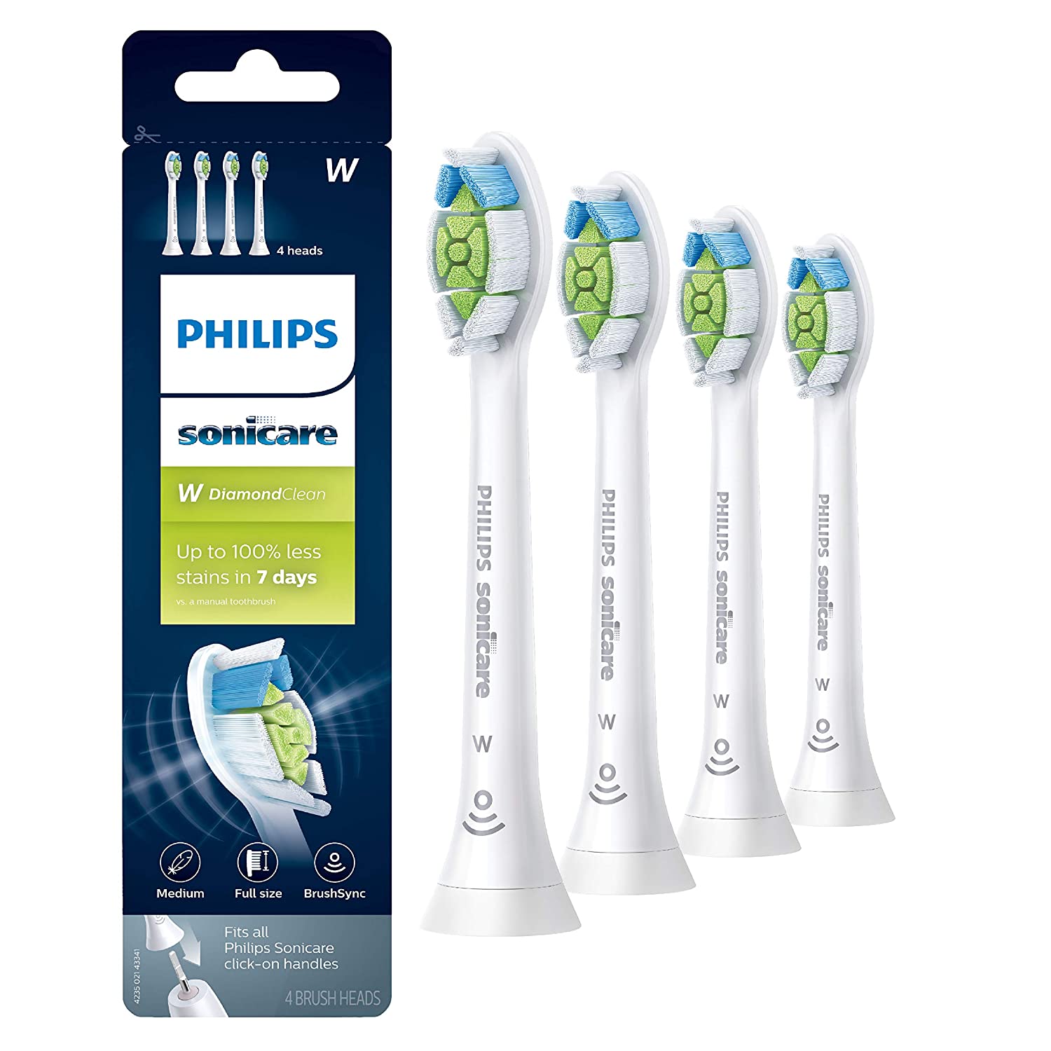 Philips Sonicare HX6064/65 W DiamondClean Replacement Toothbrush Heads, BrushSync Technology, White 4- Pack freeshipping - Pro-Distributing
