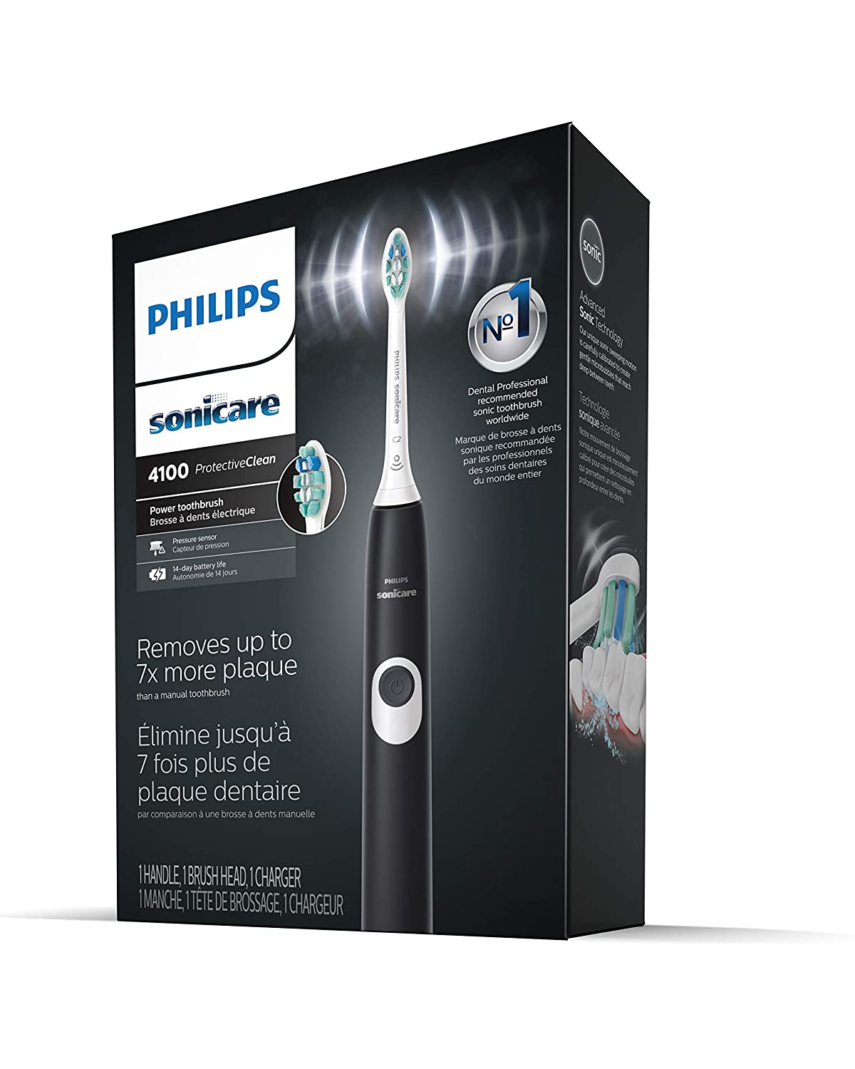 3 Pack Philips Sonicare ProtectiveClean 4100 Rechargeable Electric Power Toothbrush, Black, HX6810/50 - Pro-Distributing
