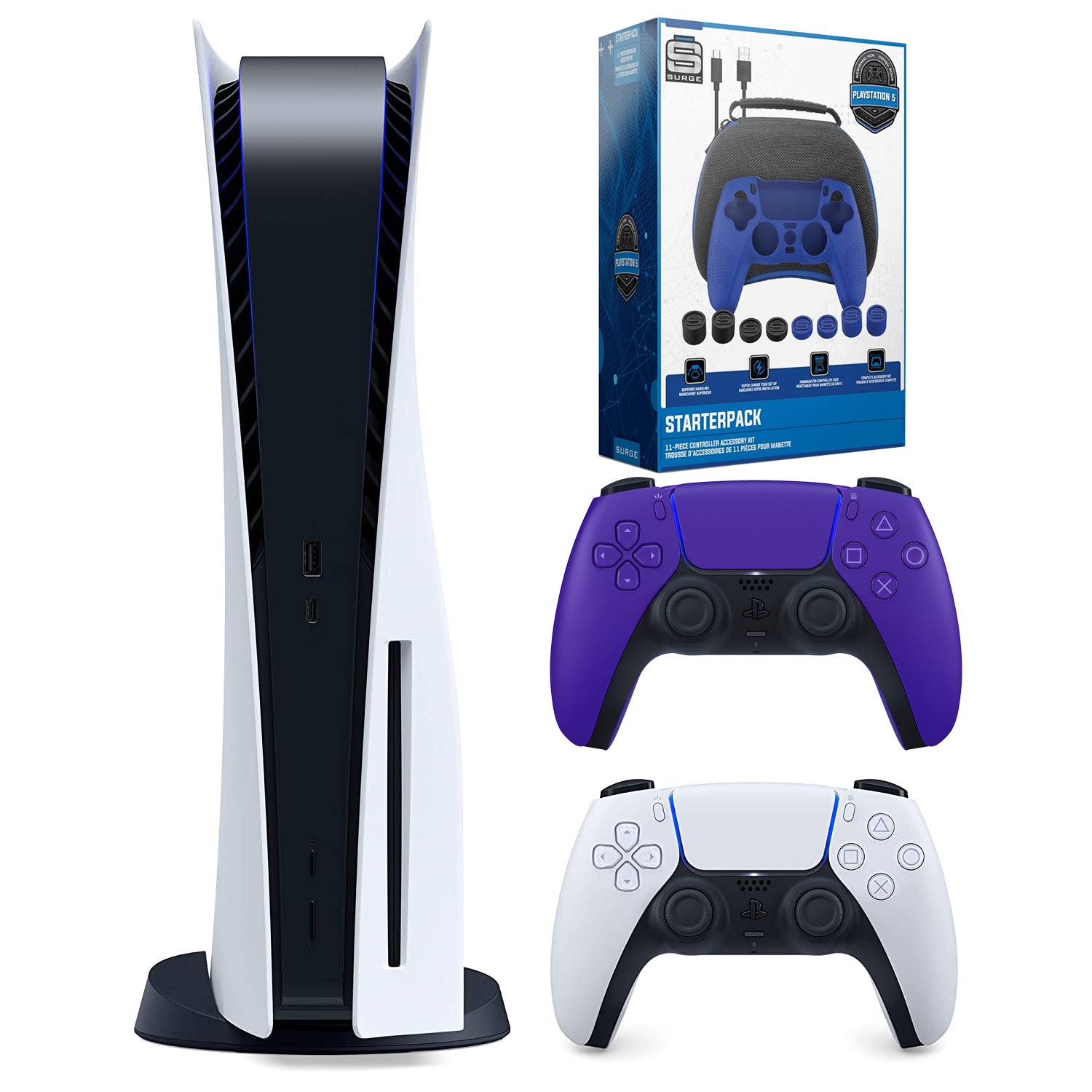 Sony Playstation 5 Disc Version (Sony PS5 Disc) with Extra Controller and Pro Gamer Starter Pack - Galactic Purple Bundle - Pro-Distributing