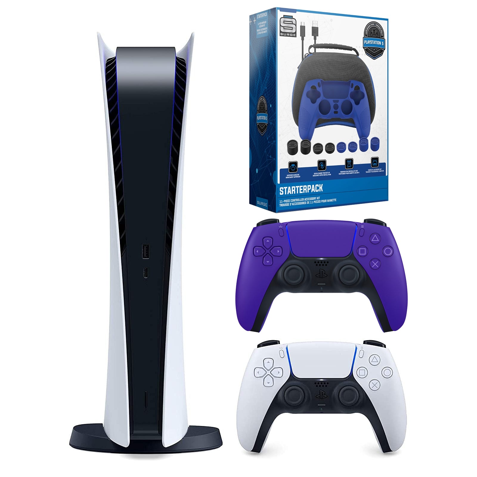 Sony Playstation 5 Digital Version (Sony PS5 Digital) with Extra Galactic Purple Controller and Gamer Starter Pack Bundle - Pro-Distributing