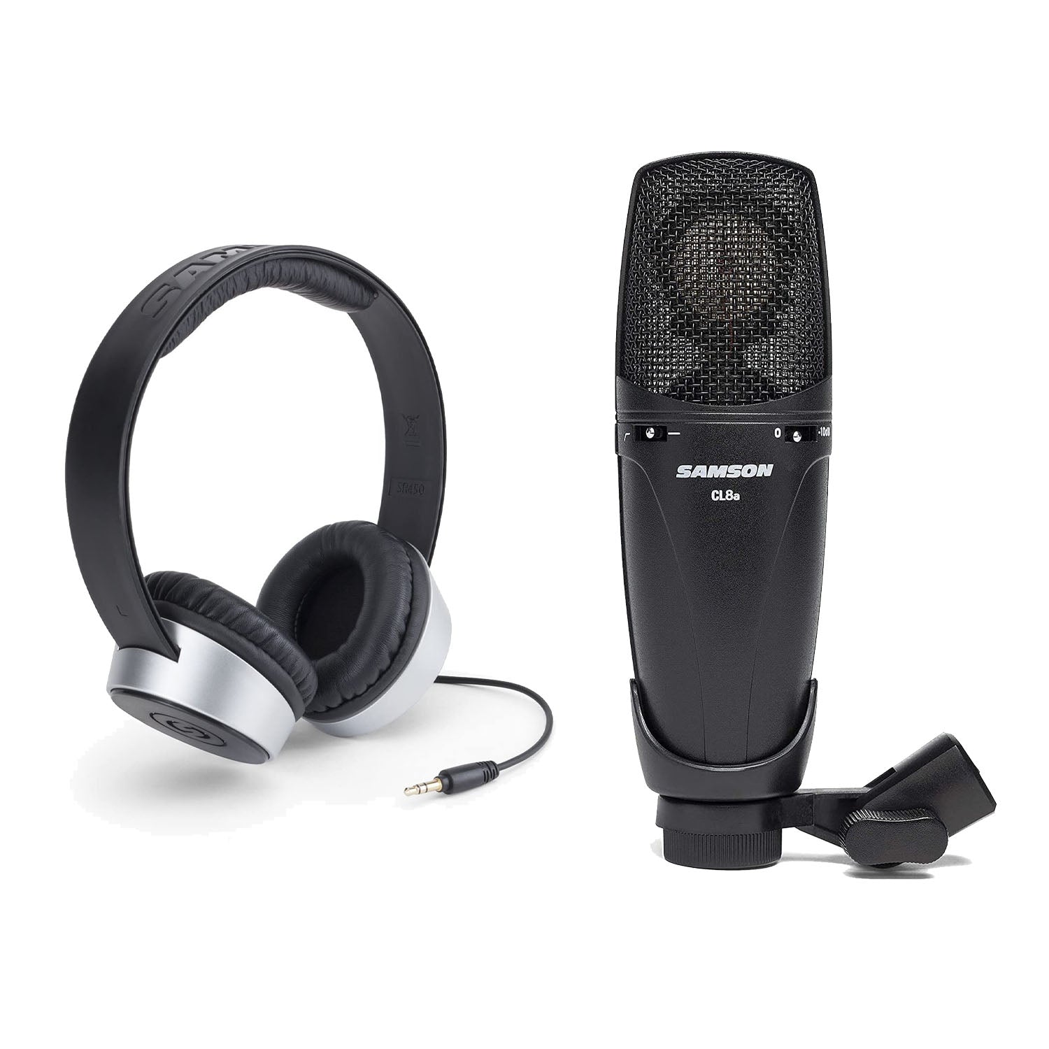 Samson CL8A Multi-Pattern Microphone and SR450 Closed Back Headphones Bundle - Pro-Distributing